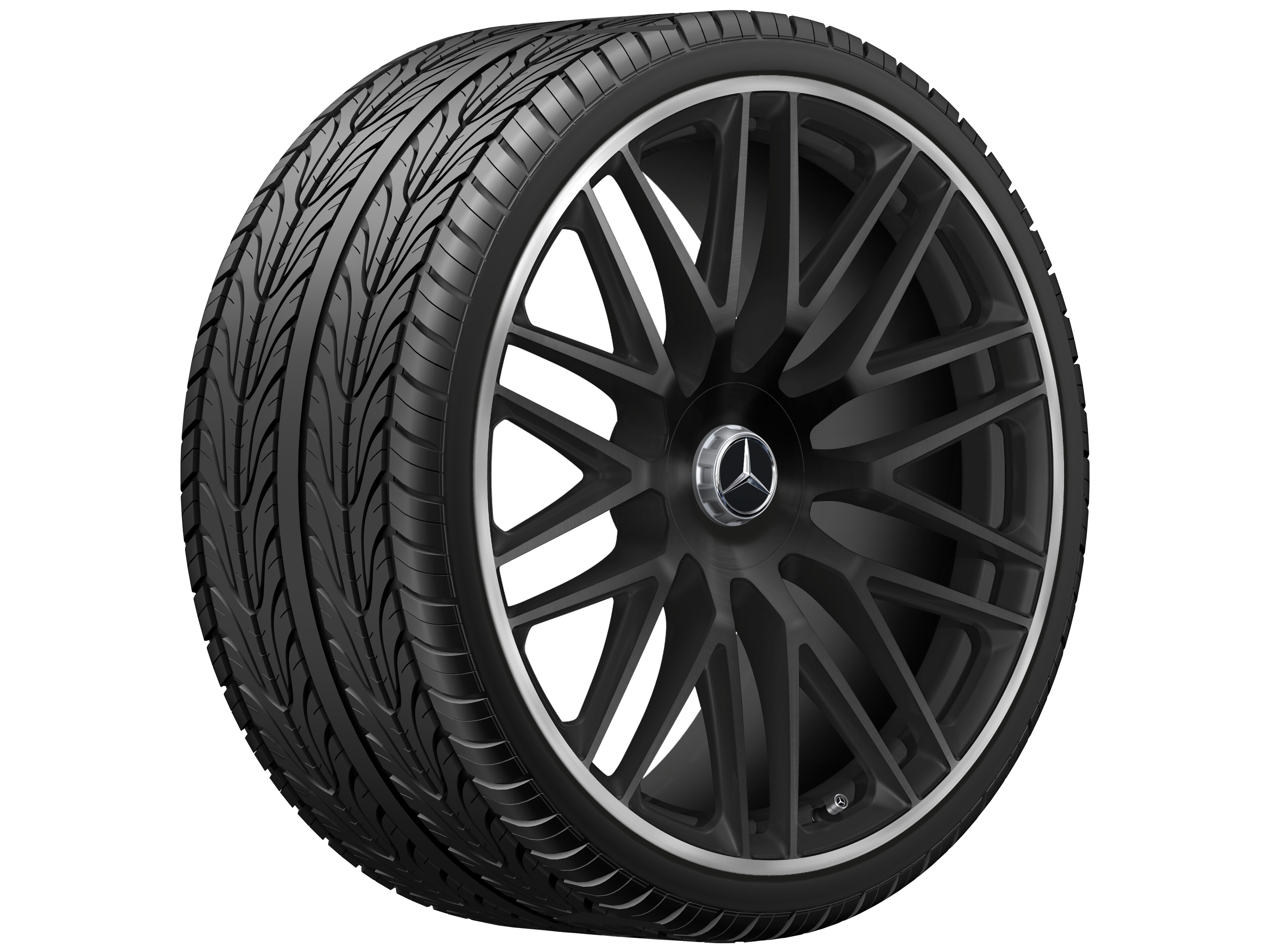 Cerchio fucinato AMG con design a razze multiple, 58,4 cm (23 pollici), Bordo del cerchio tornito a specchio - 11,5 J x 23 ET 47, nero opacizzato, Bordo del cerchio tornito a specchio