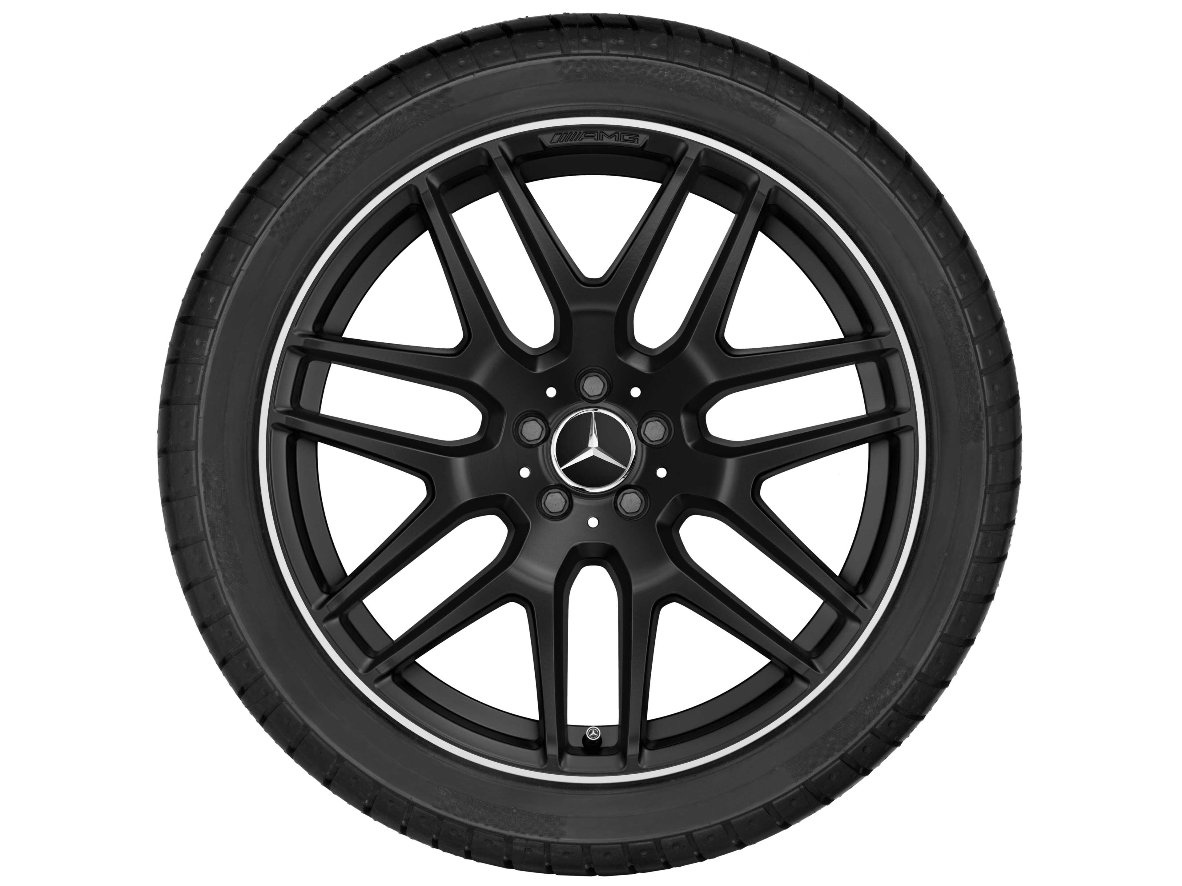 Cerchio in lega leggera AMG, con design a razze incrociate, 53,3 cm (21 pollici), Bordo del cerchio tornito a specchio - 10 J x 21 ET 46, nero opacizzato, Bordo del cerchio tornito a specchio
