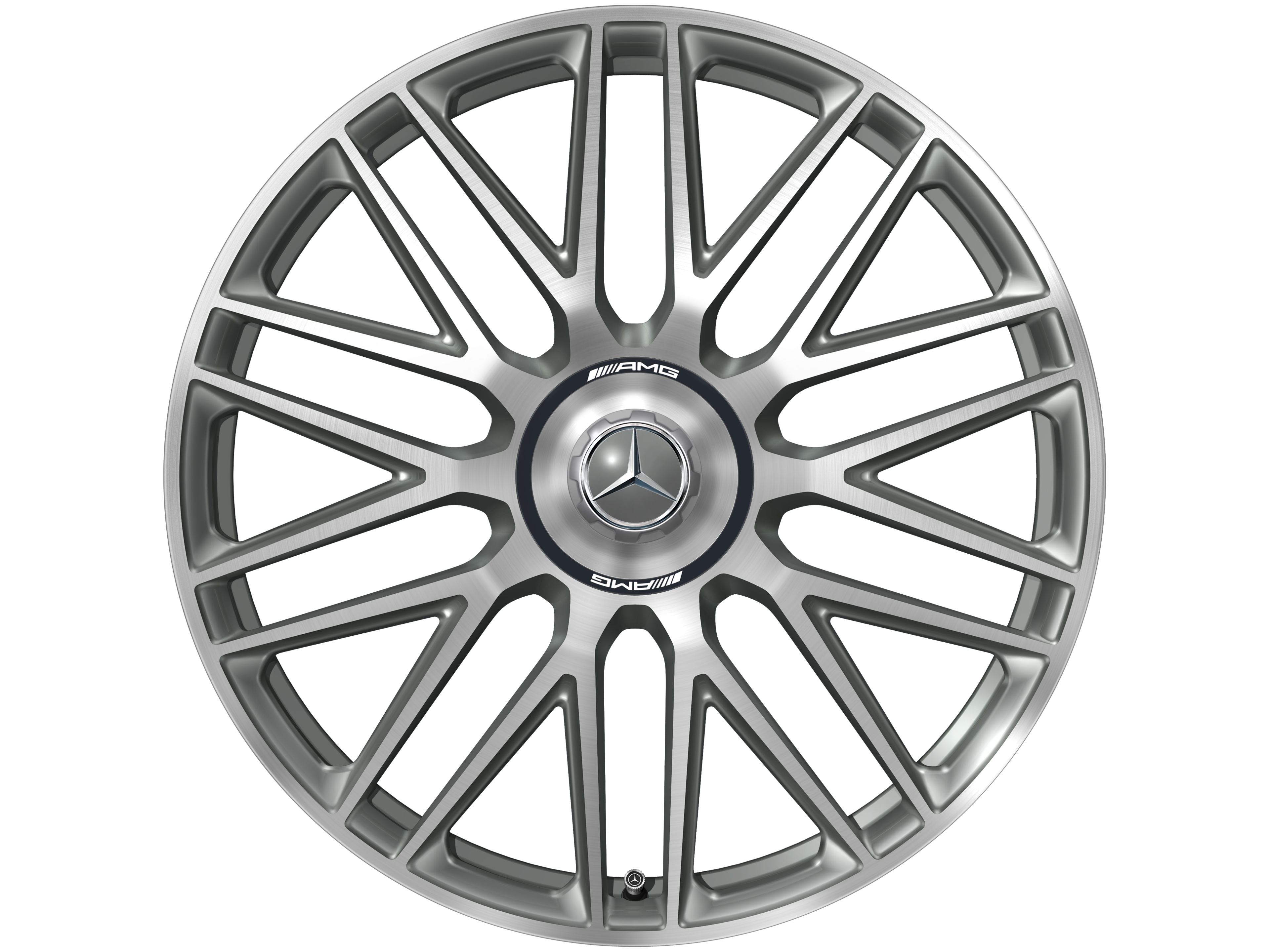 Cerchio fucinato AMG con design a 10 doppie razze, 53,3 cm (21 pollici) - 10,5 J x 21 ET 42, grigio titanio, Tornitura a specchio