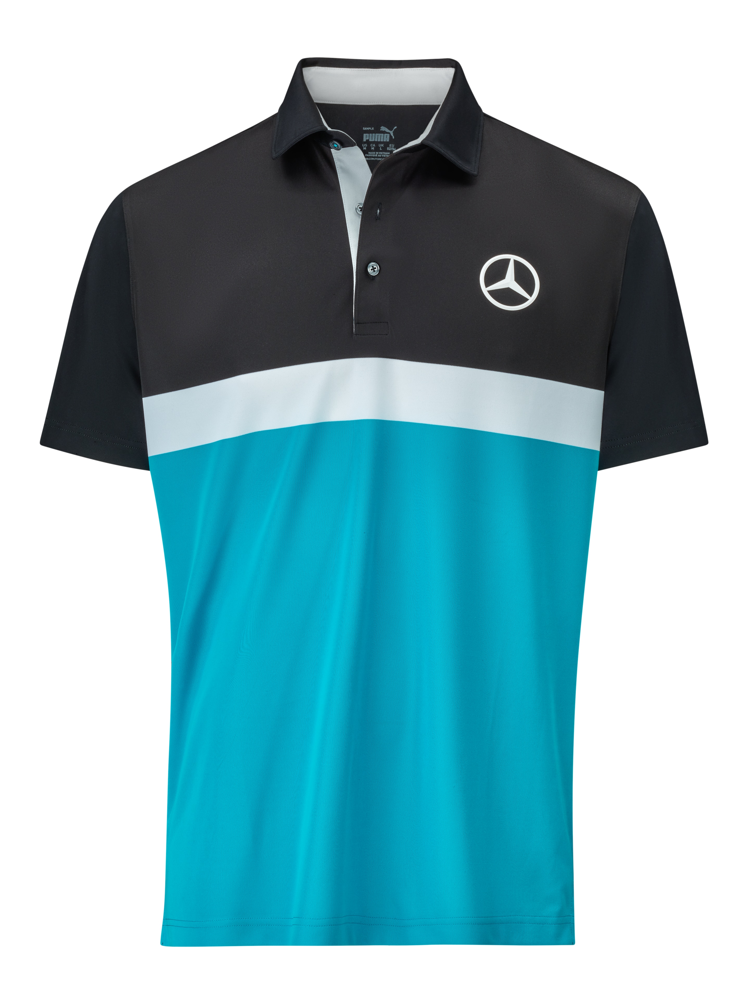 Polo da golf per uomo, Pure Colorblock - black / Aqua Blue / white, S