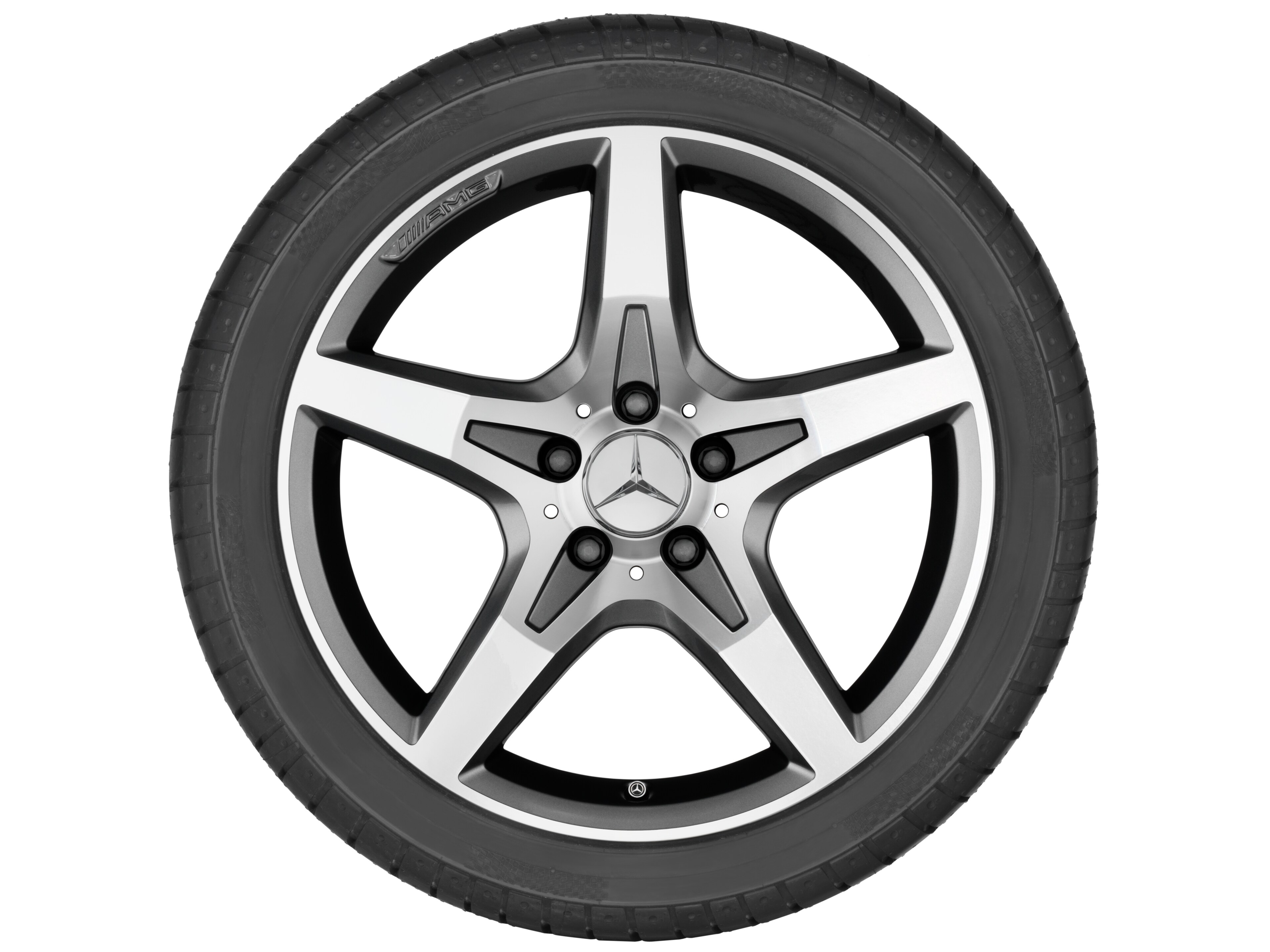 Cerchio a 5 razze AMG, 45,7 cm (18 pollici) - 7,5 J x 18 ET 42, grigio titanio, Tornitura a specchio