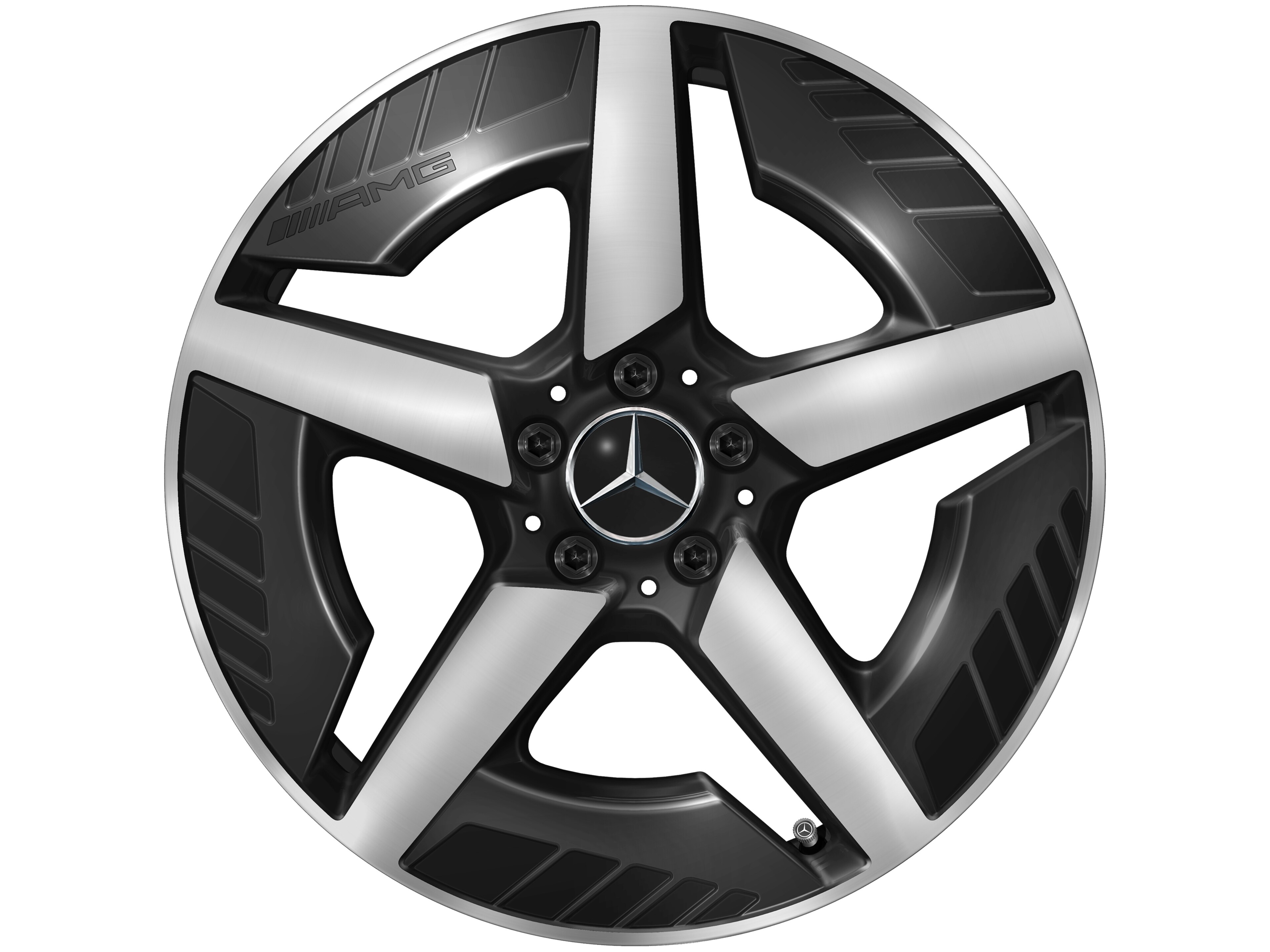 Cerchio in lega leggera AMG, con design a 5 razze, 48,3 cm (19 pollici), con tornitura a specchio - 8 J x 19 ET 38,2, colore nero, Tornitura a specchio