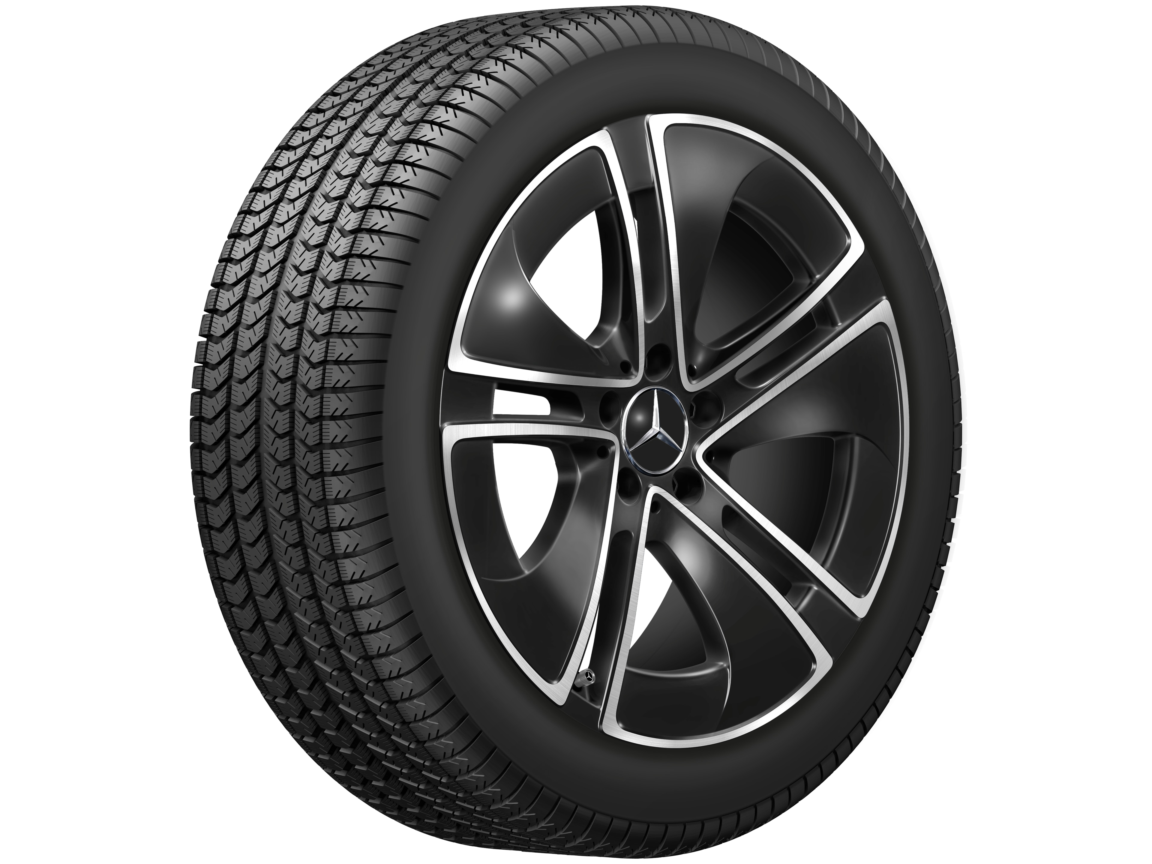 Cerchio a 5 razze, Aero, 48,3 cm (19 pollici) - 8 J x 19 ET 45,1, colore nero, Tornitura a specchio