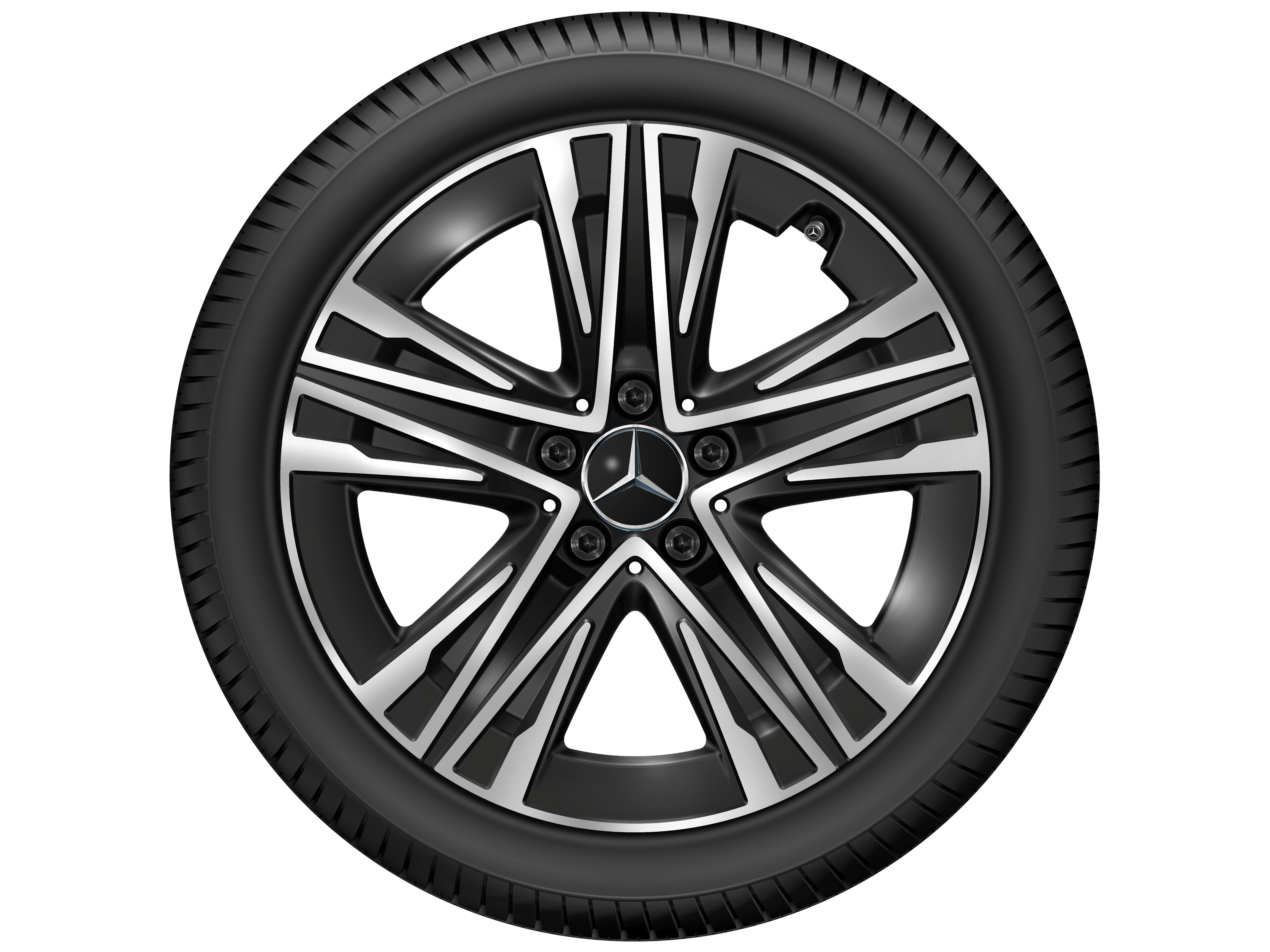 Cerchio a 5 razze W, Aero, 45,7 cm (18 pollici) - 7,5 J x 18 ET 48,4, colore nero, Tornitura a specchio