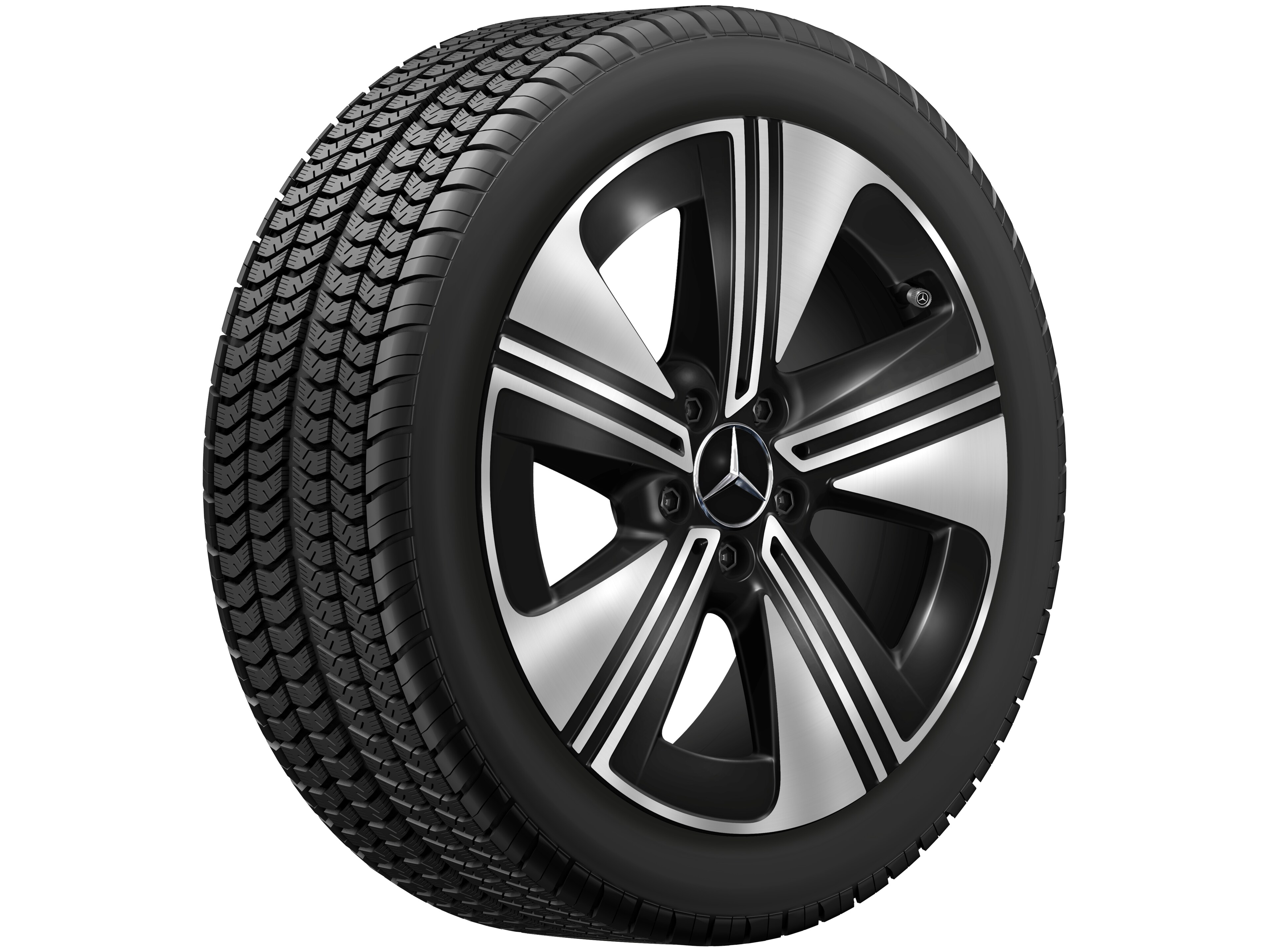 Cerchio a 5 razze, Aero, 45,7 cm (18 pollici) - 7,5 J x 18 ET 48,4, colore nero, Tornitura a specchio