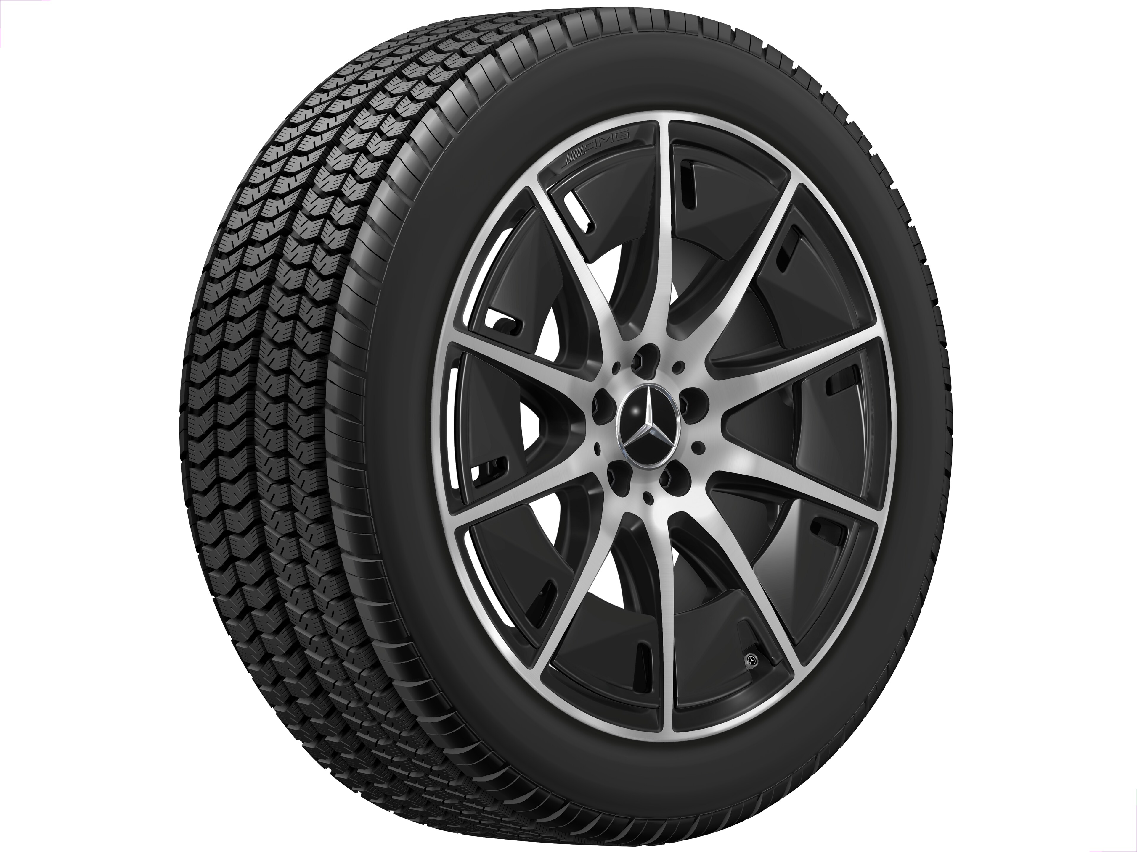 Cerchio in lega leggera AMG, con design a 10 razze, 50,8 cm (20 pollici), Con ottimizzazione aerodinamica - 9,5 J x 20 ET 58,2, colore nero, Tornitura a specchio