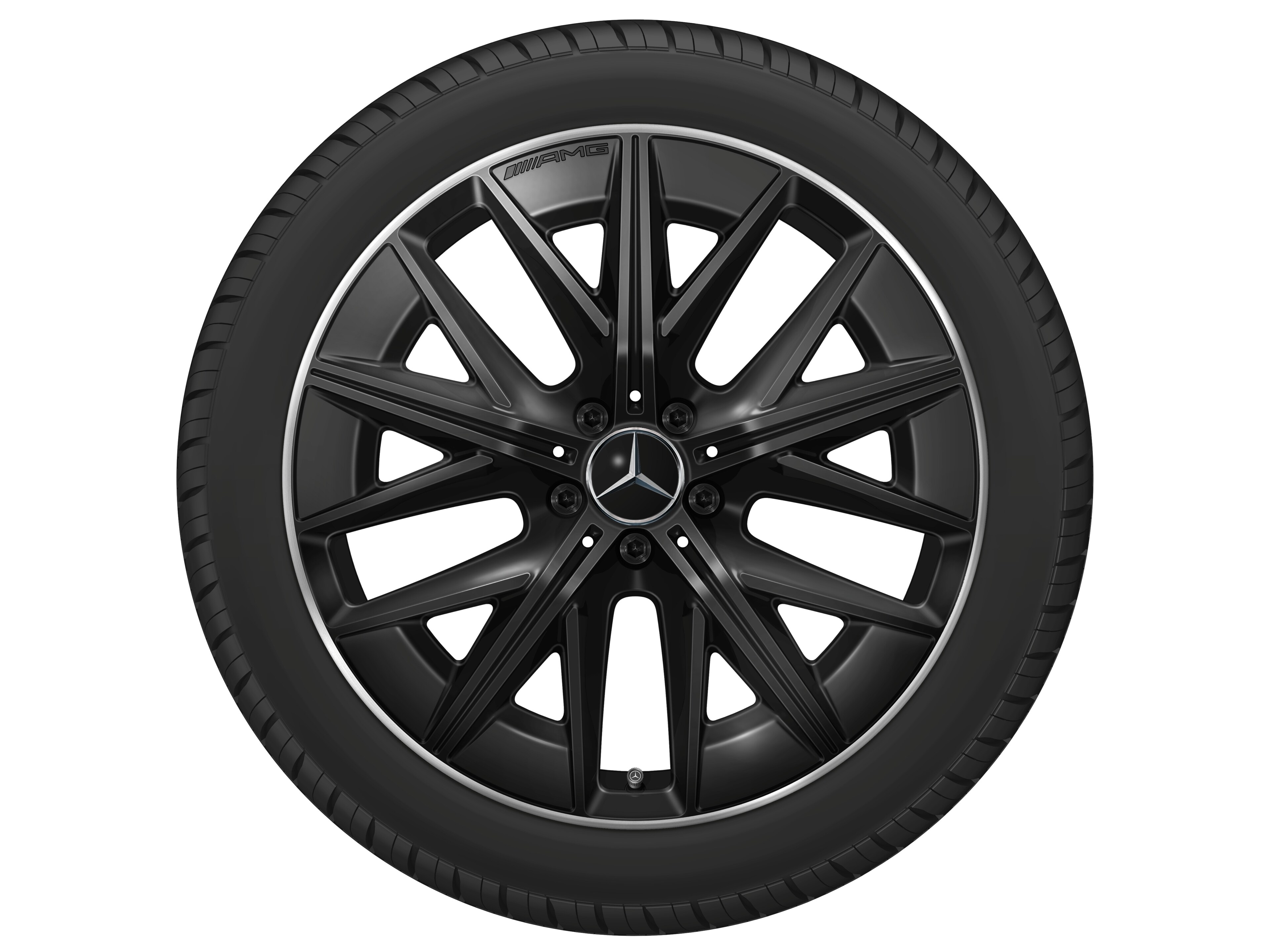 Cerchio in lega leggera AMG, con design a razze multiple, 50,8 cm (20 pollici), Bordo del cerchio tornito a specchio, Con ottimizzazione aerodinamica - 9 J x 20 ET 60,8, colore nero, Bordo del cerchio tornito a specchio