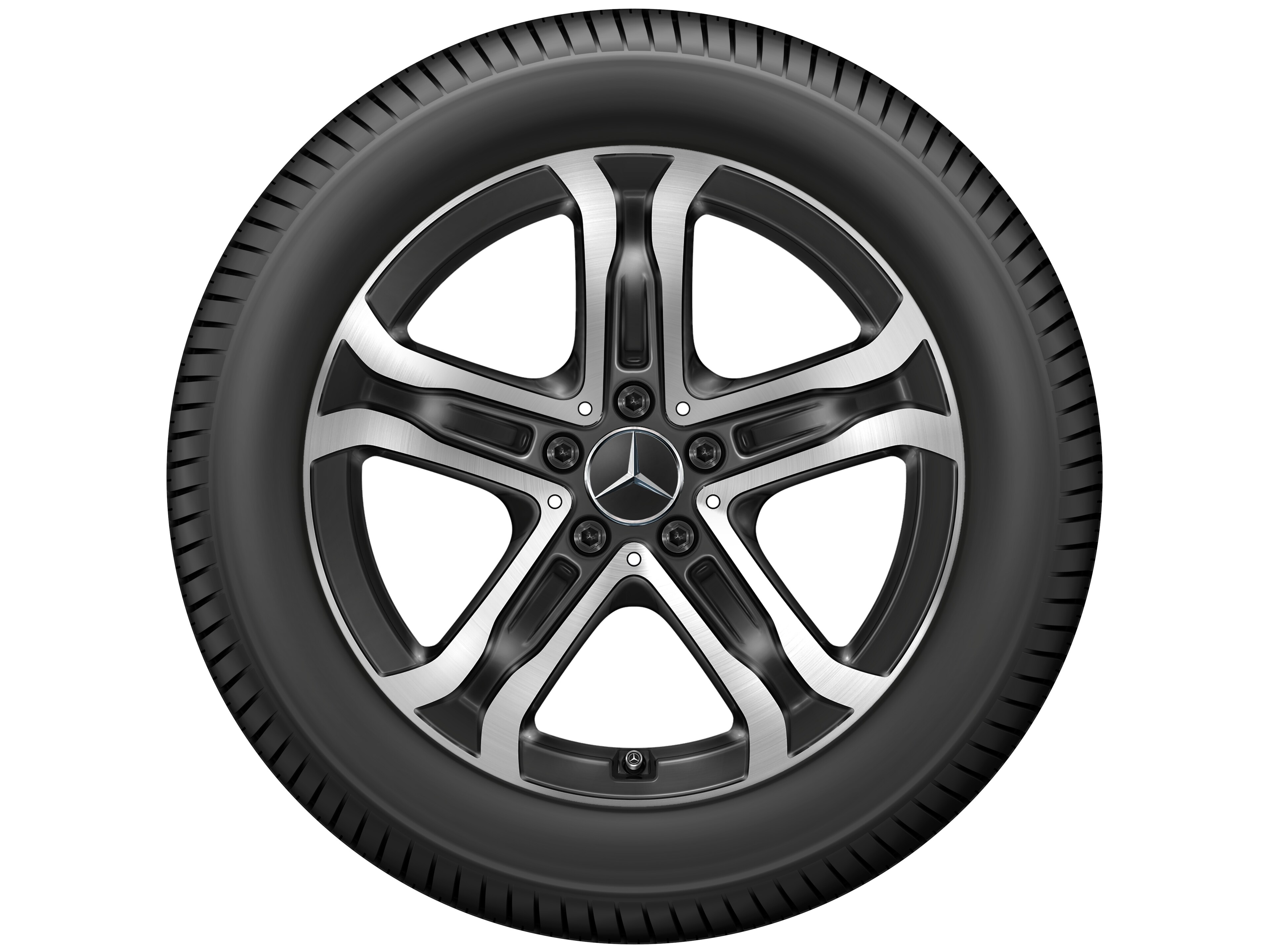 Cerchio a 5 razze, 45,7 cm (18 pollici), con tornitura a specchio, Ottimizzate in termini aerodinamici - 7,5 J x 18 ET 53,5, colore nero, Tornitura a specchio