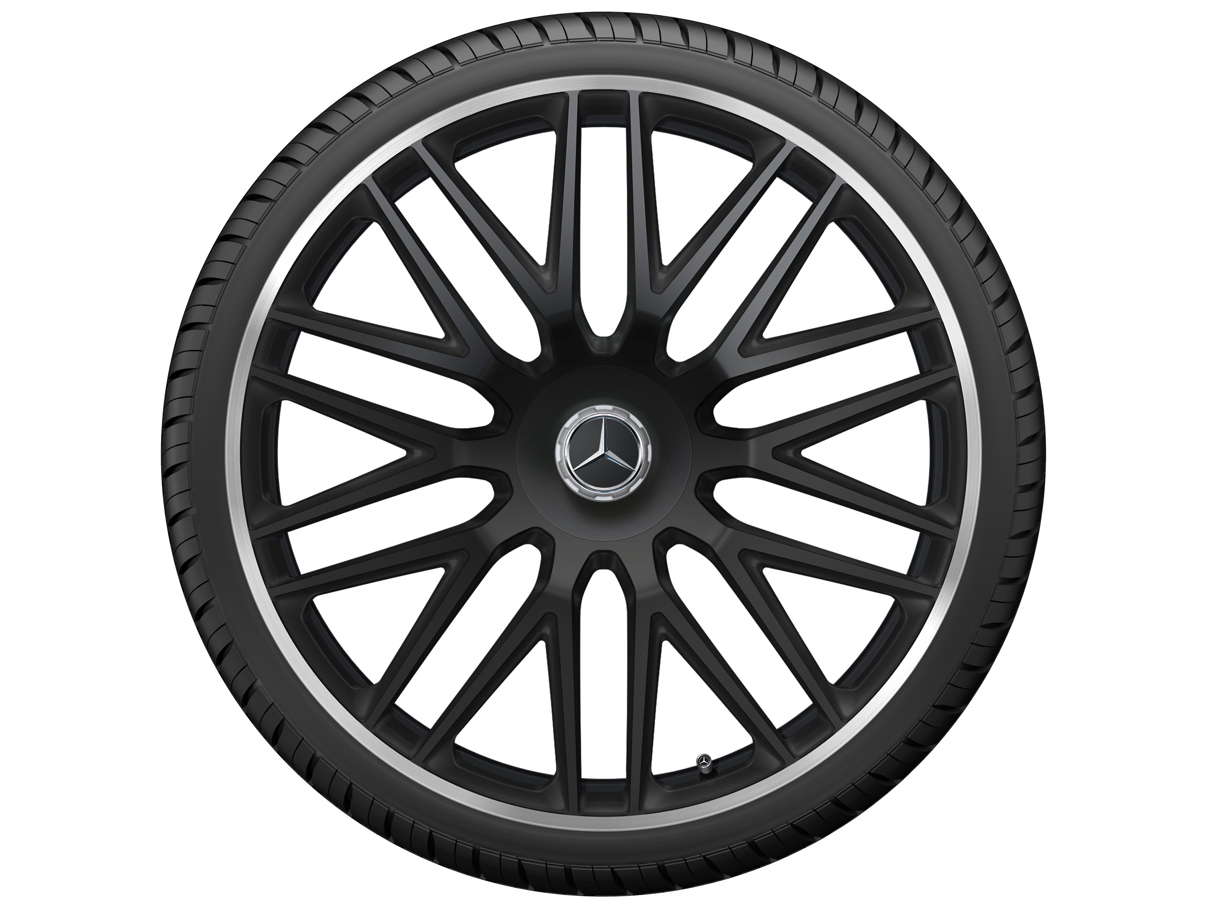 Cerchio fucinato AMG con design a razze multiple, 58,4 cm (23 pollici), Bordo del cerchio tornito a specchio - 11,5 J x 23 ET 47, nero opacizzato, Bordo del cerchio tornito a specchio
