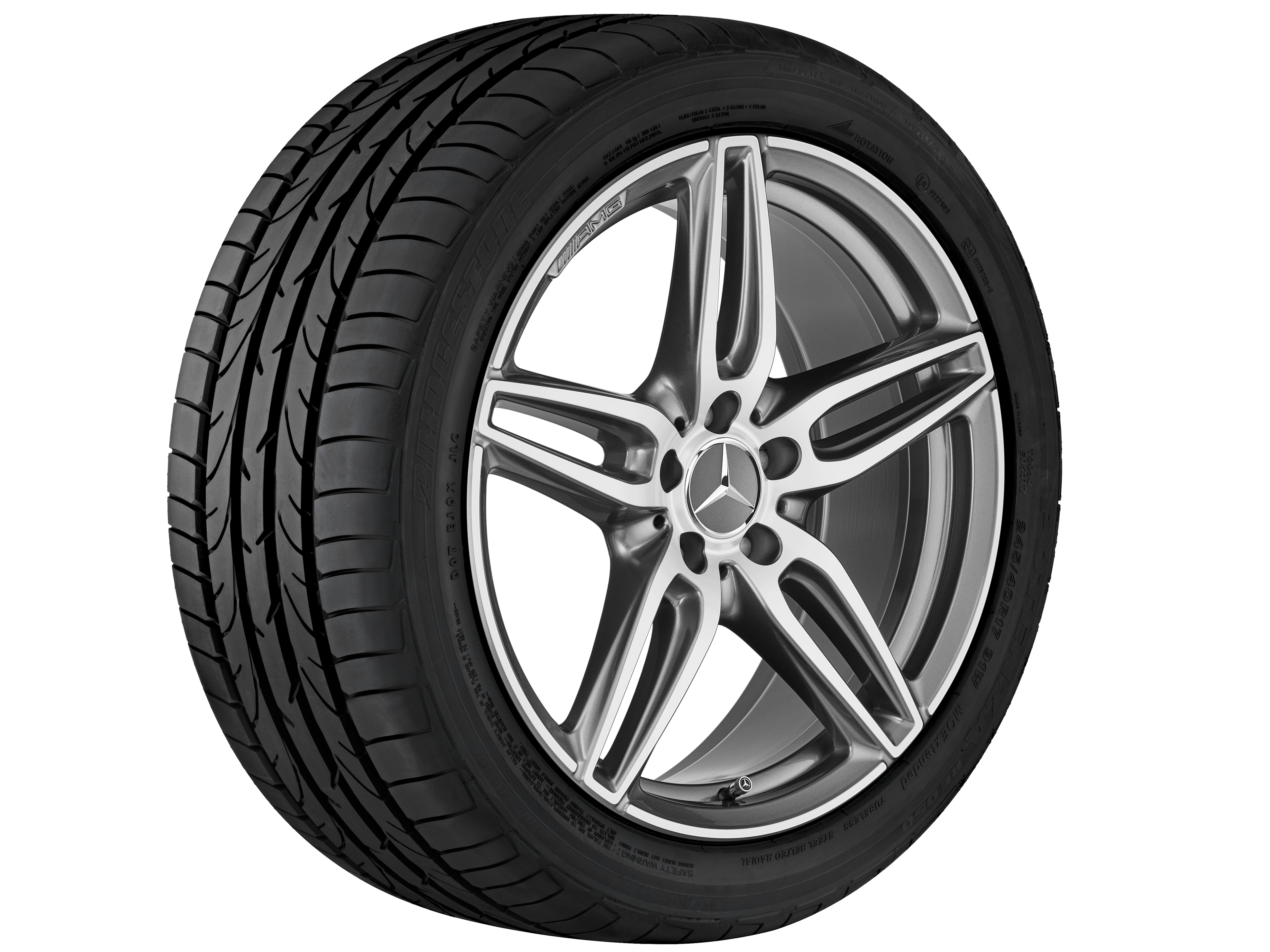 Cerchio a 5 doppie razze AMG, 48,3 cm (19 pollici) - 8 J x 19 ET 20, grigio titanio, Tornitura a specchio
