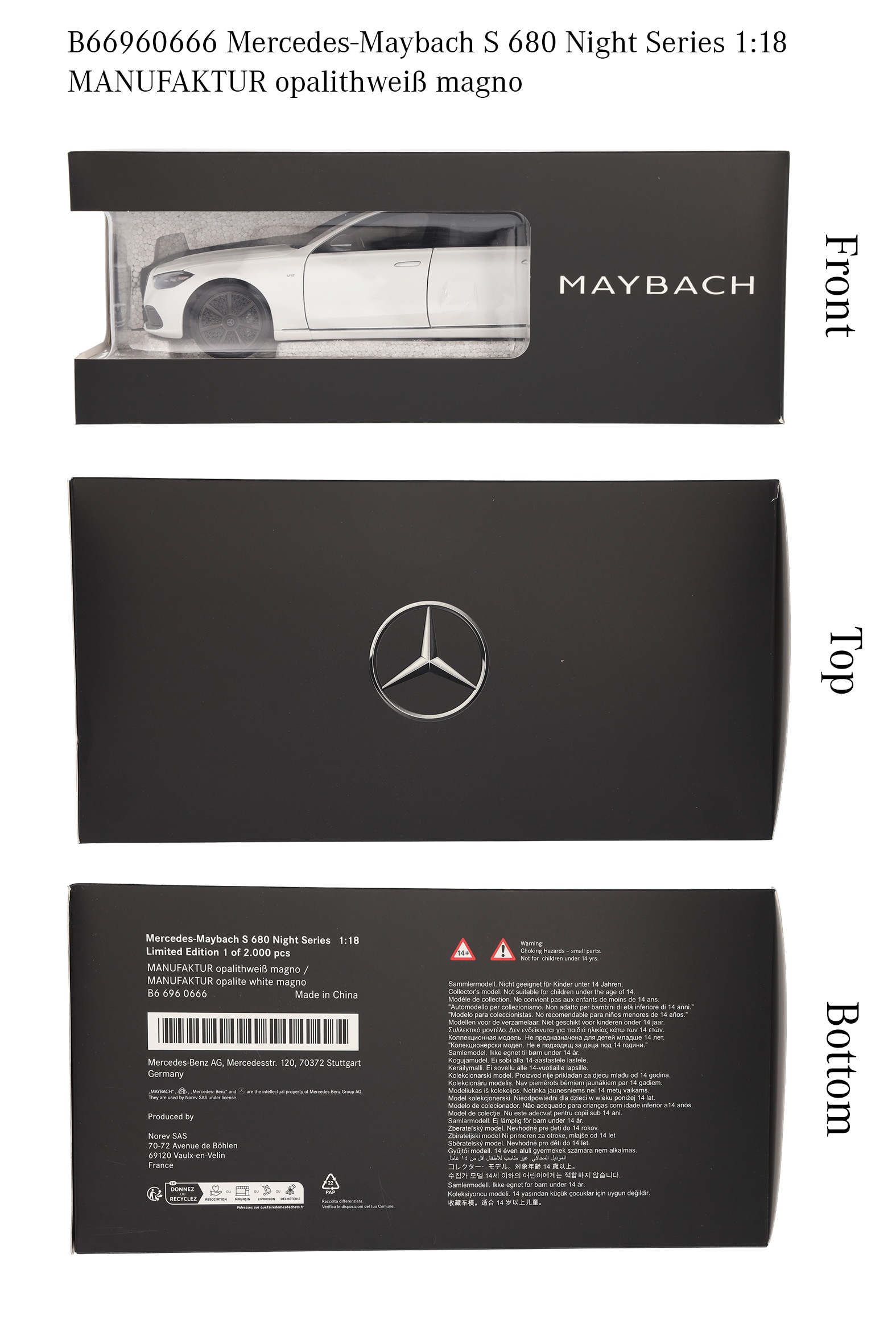 Mercedes-Maybach S 680 4MATIC, Night Series, X223 - G manufaktur bianco opalite magno, Norev, 1:18