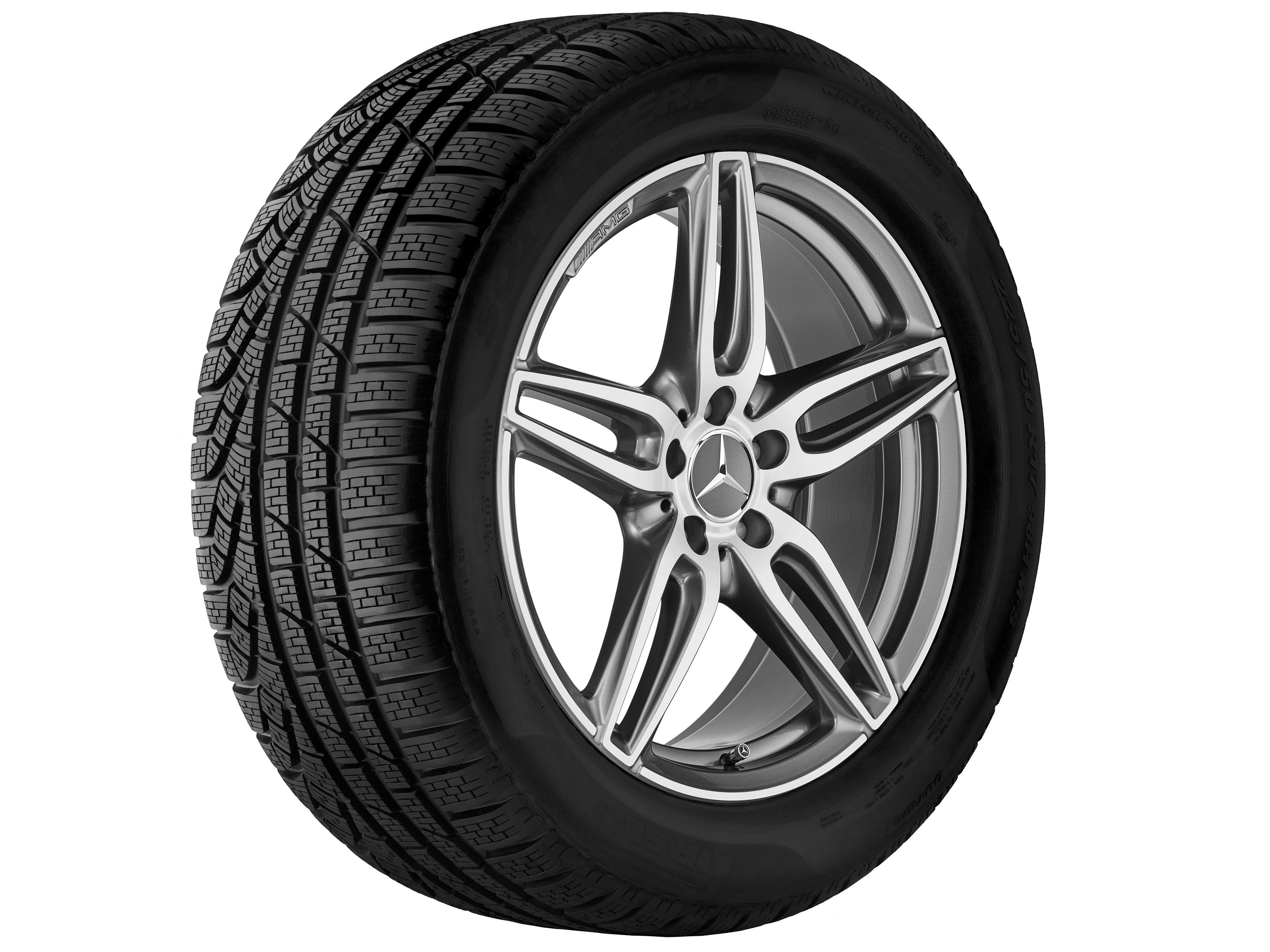 Cerchio a 5 doppie razze AMG, 48,3 cm (19 pollici) - 8 J x 19 ET 20, grigio titanio, Tornitura a specchio