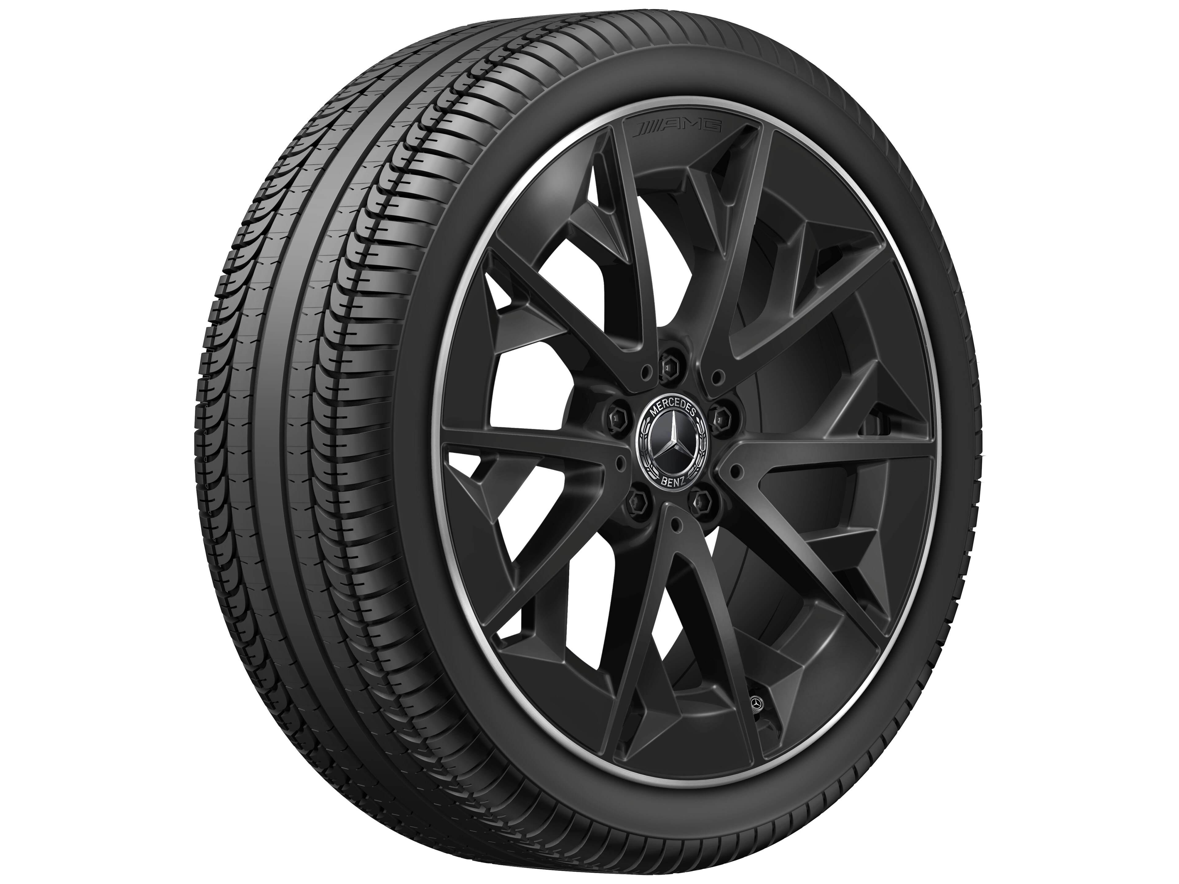 Cerchio in lega leggera AMG, con design a razze incrociate, 48,3 cm (19 pollici) - 7,5 J x 19 ET 48,4, nero opacizzato, Bordo del cerchio tornito a specchio