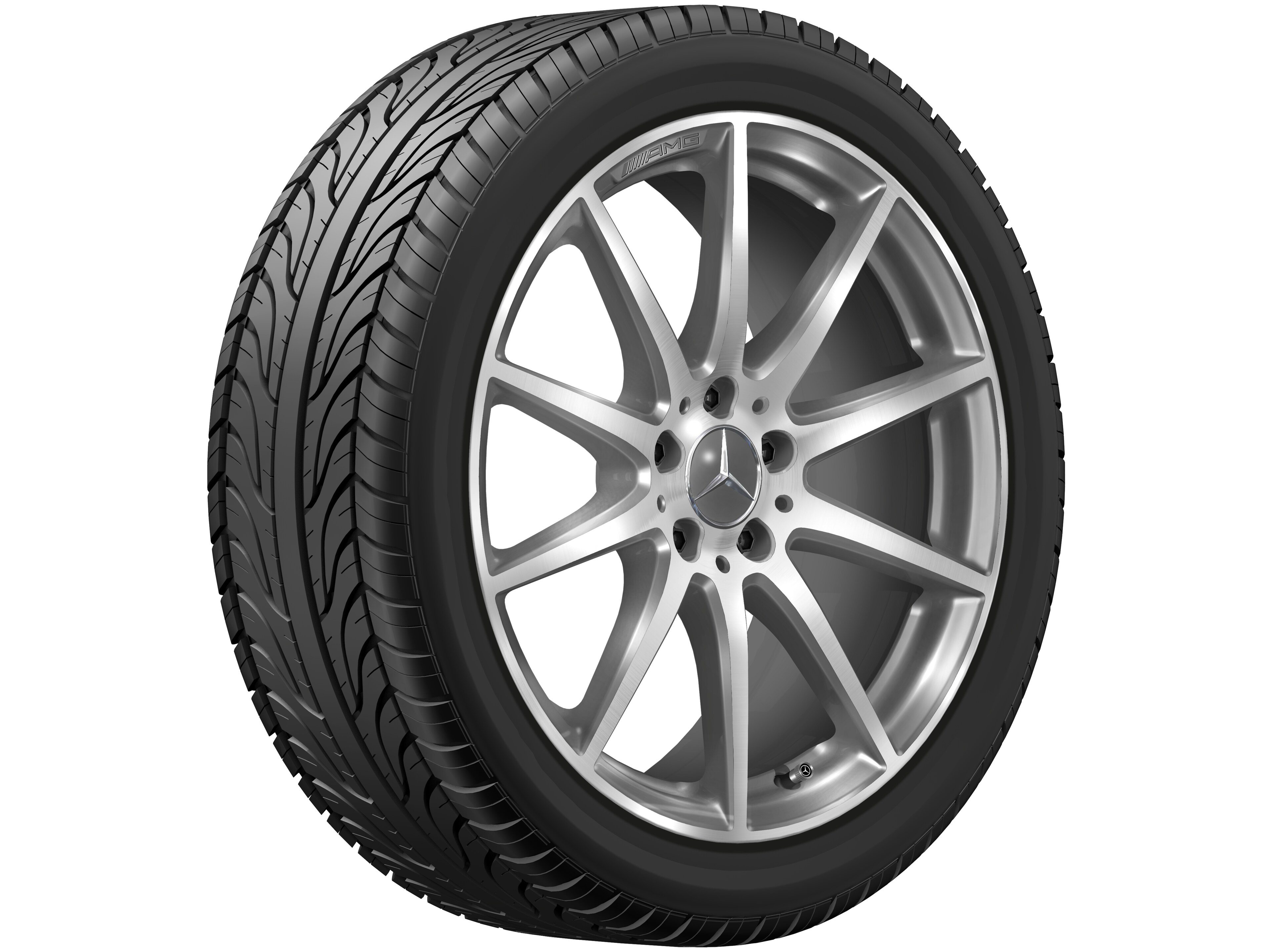 Cerchio in lega leggera AMG, con design a 10 razze, 48,3 cm (19 pollici) - 8 J x 19 ET 39,1, grigio Himalaya, Tornitura a specchio