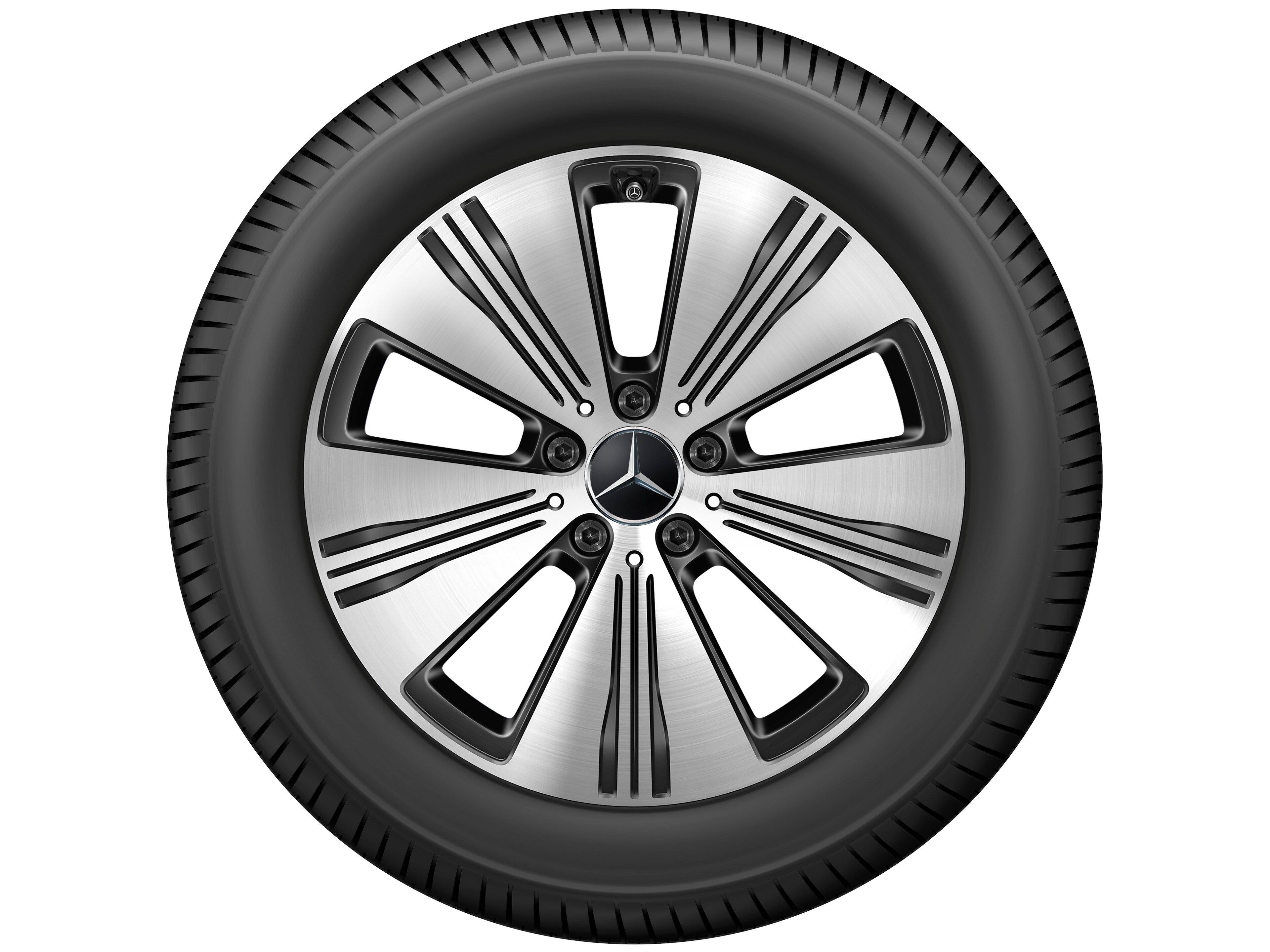 Cerchio a 5 razze, 45,7 cm (18 pollici) - 7,5 J x 18 ET 53,5, colore nero, Tornitura a specchio