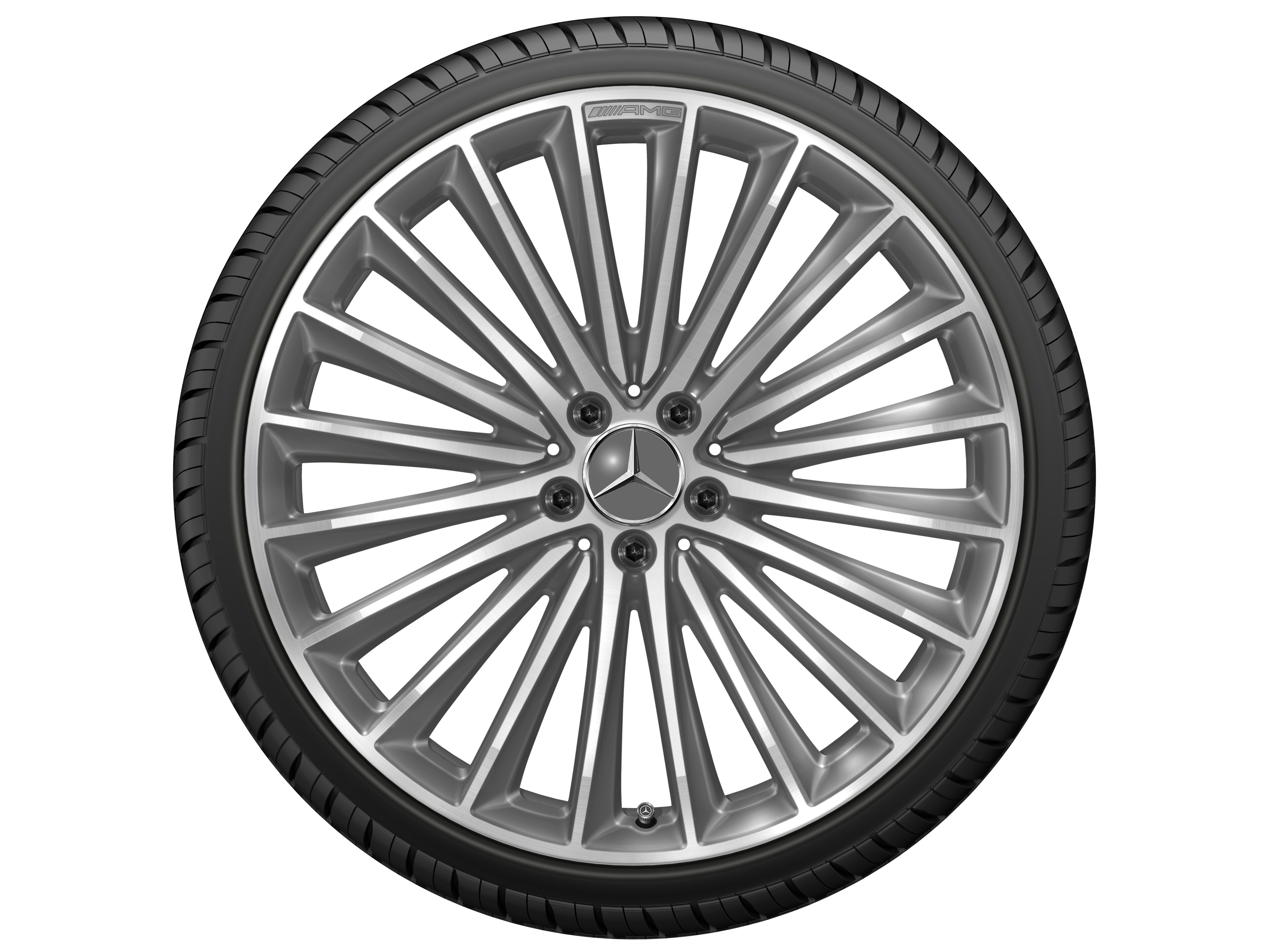 Cerchio in lega leggera AMG, con design a razze multiple, 53,3 cm (21 pollici) - 9 J x 21 ET 50, grigio Himalaya, Tornitura a specchio