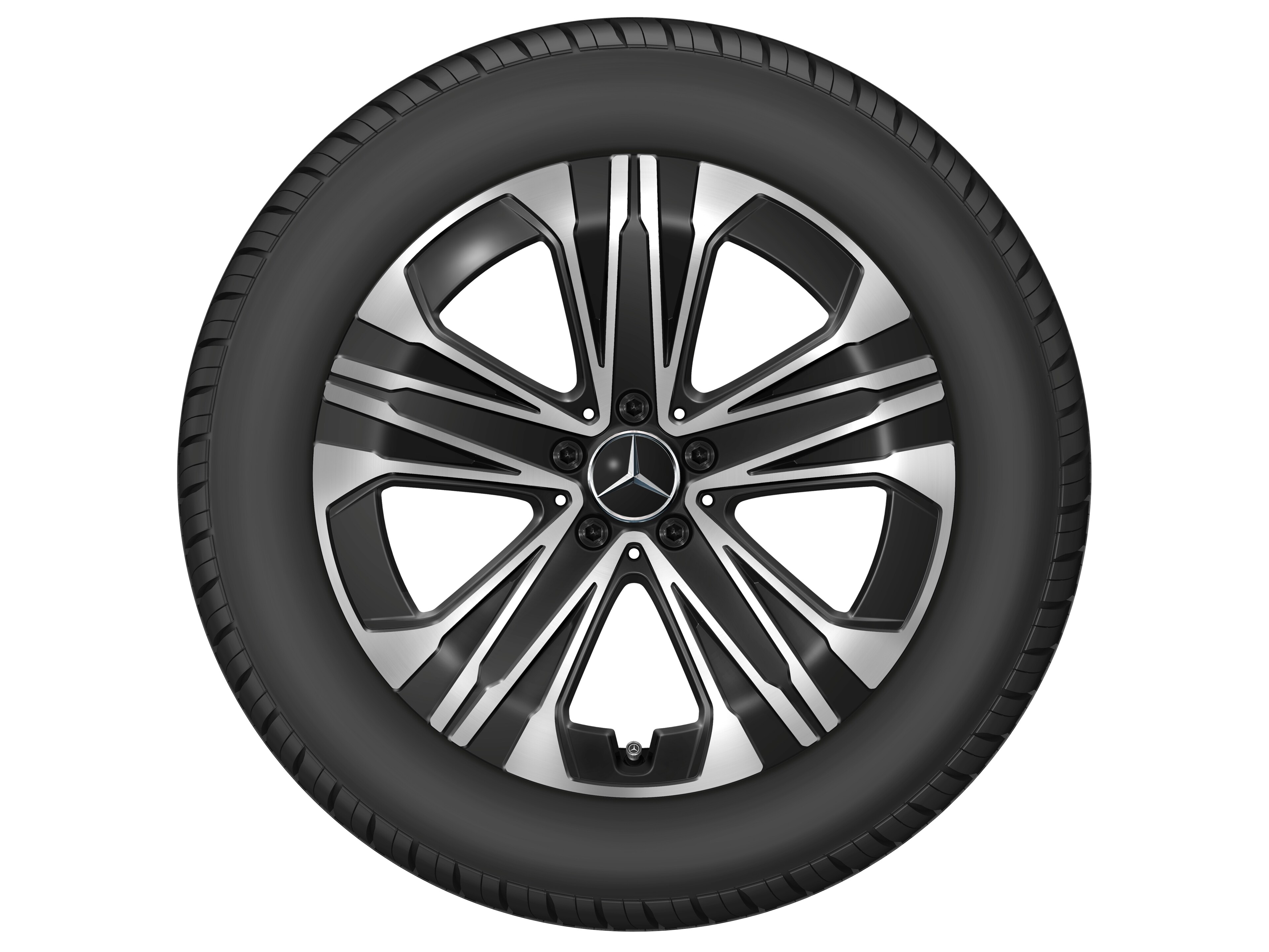 Cerchio a 5 doppie razze, 48,3 cm (19 pollici) - 7,5 J x 19 ET 47, colore nero, Tornitura a specchio