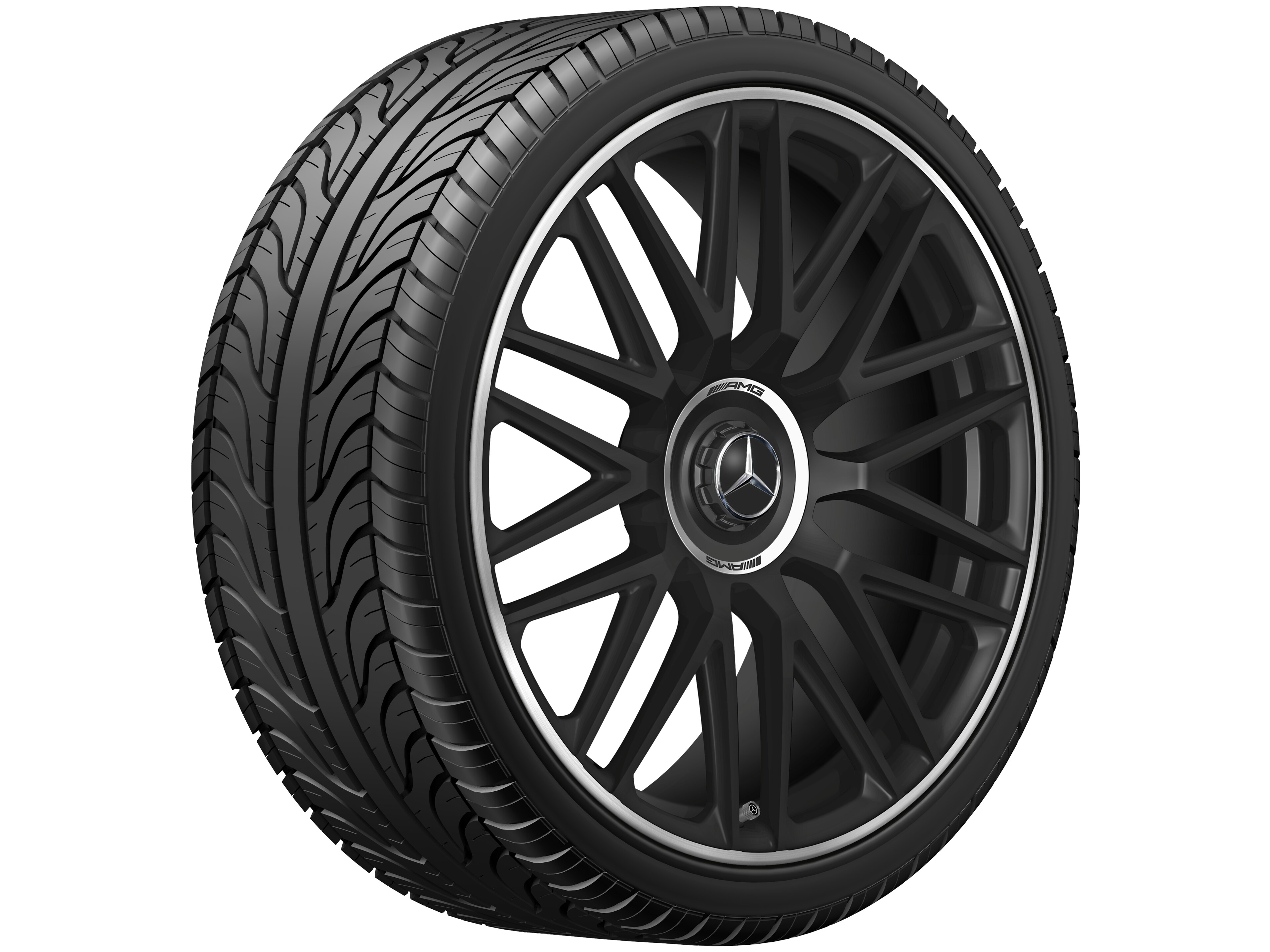 Cerchio fucinato AMG con design a 10 doppie razze, 53,3 cm (21 pollici), Bordo del cerchio tornito a specchio - 10,5 J x 21 ET 42, nero opacizzato, Bordo del cerchio tornito a specchio