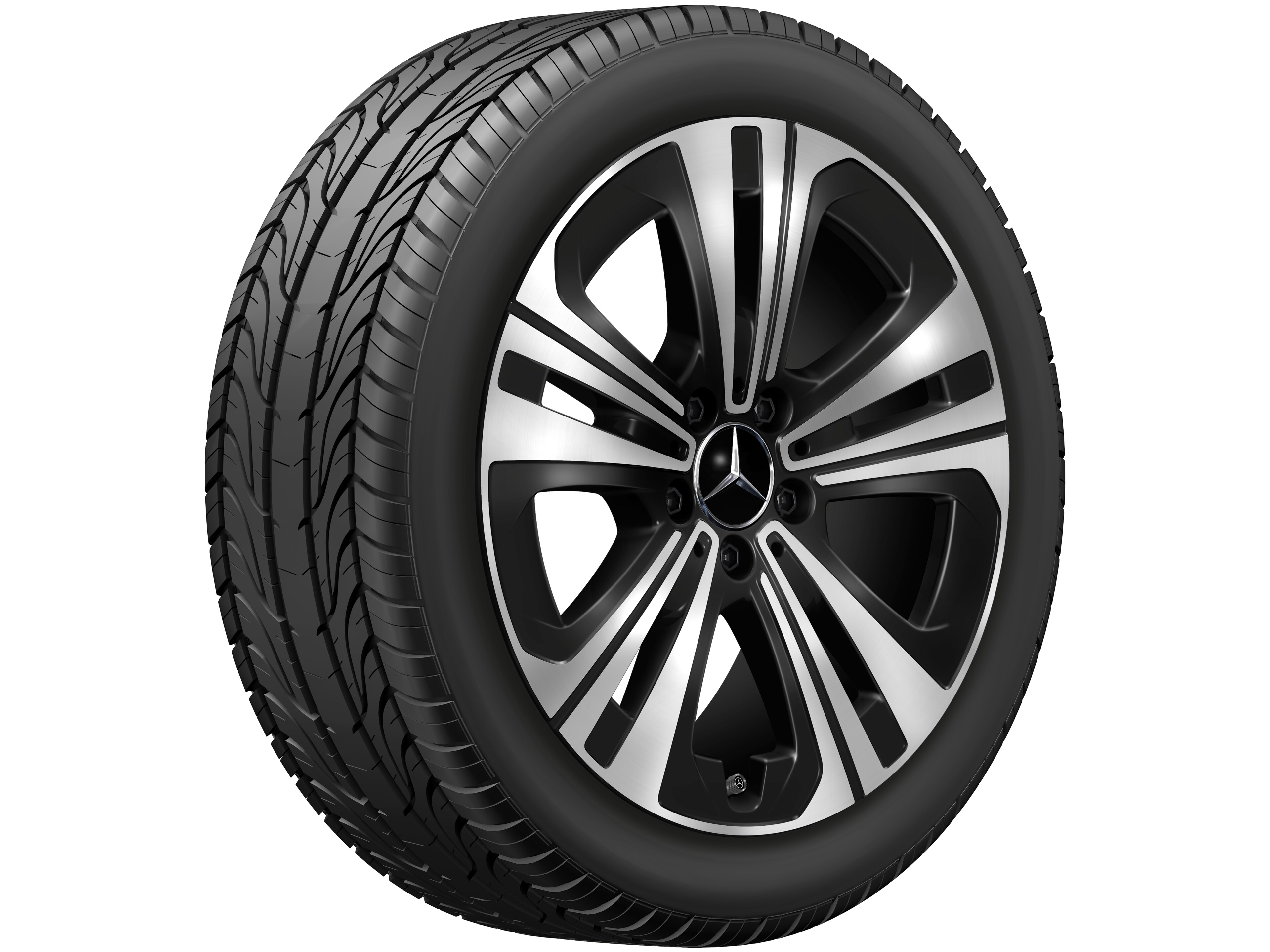 Cerchio a 5 doppie razze, Aero, 45,7 cm (18 pollici) - 7,5 J x 18 ET 48,4, colore nero, Tornitura a specchio