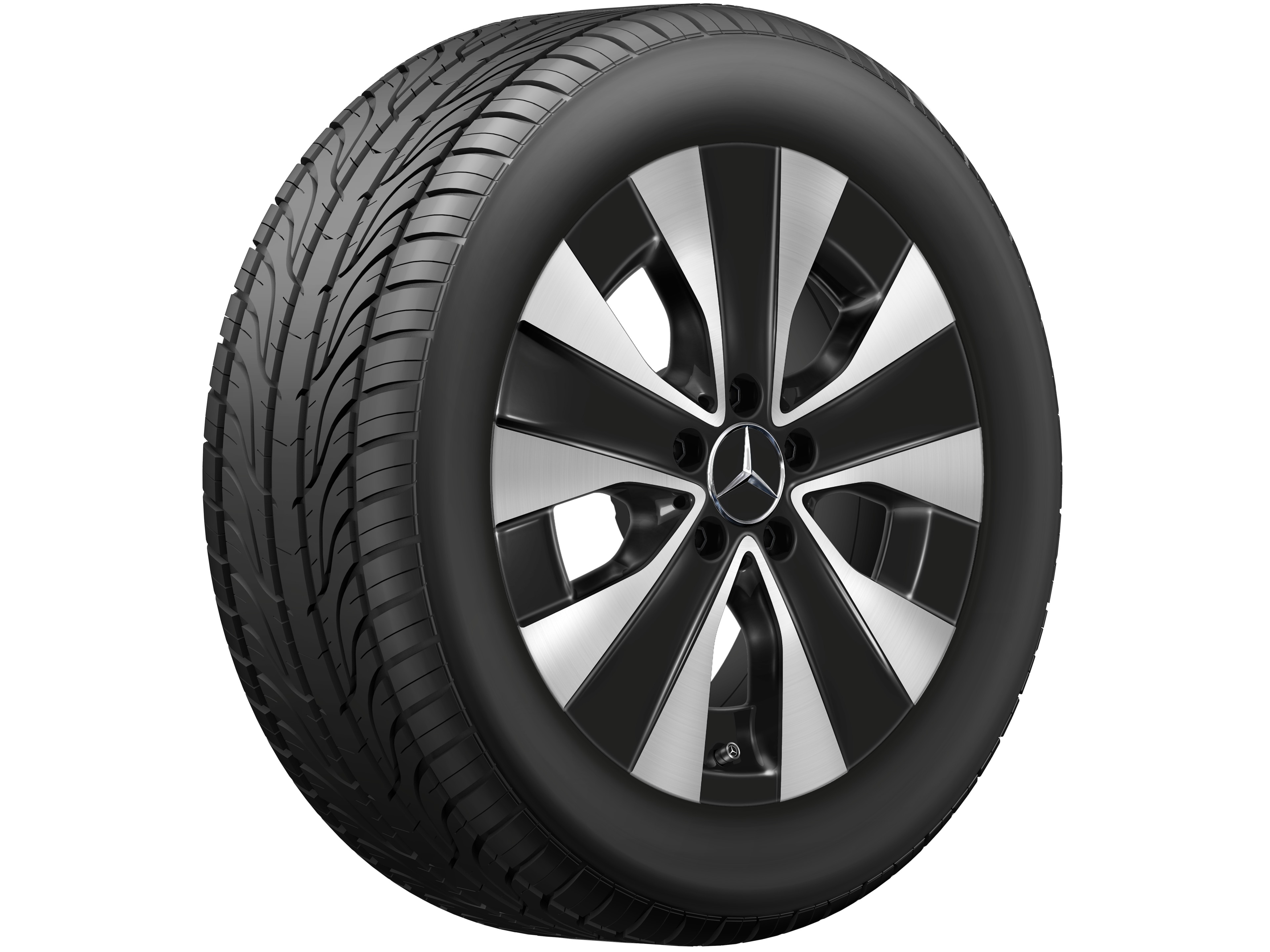 Cerchio a 5 razze, 43,2 cm (17 pollici), Aero - 7 J x 17 ET 51, colore nero, Tornitura a specchio