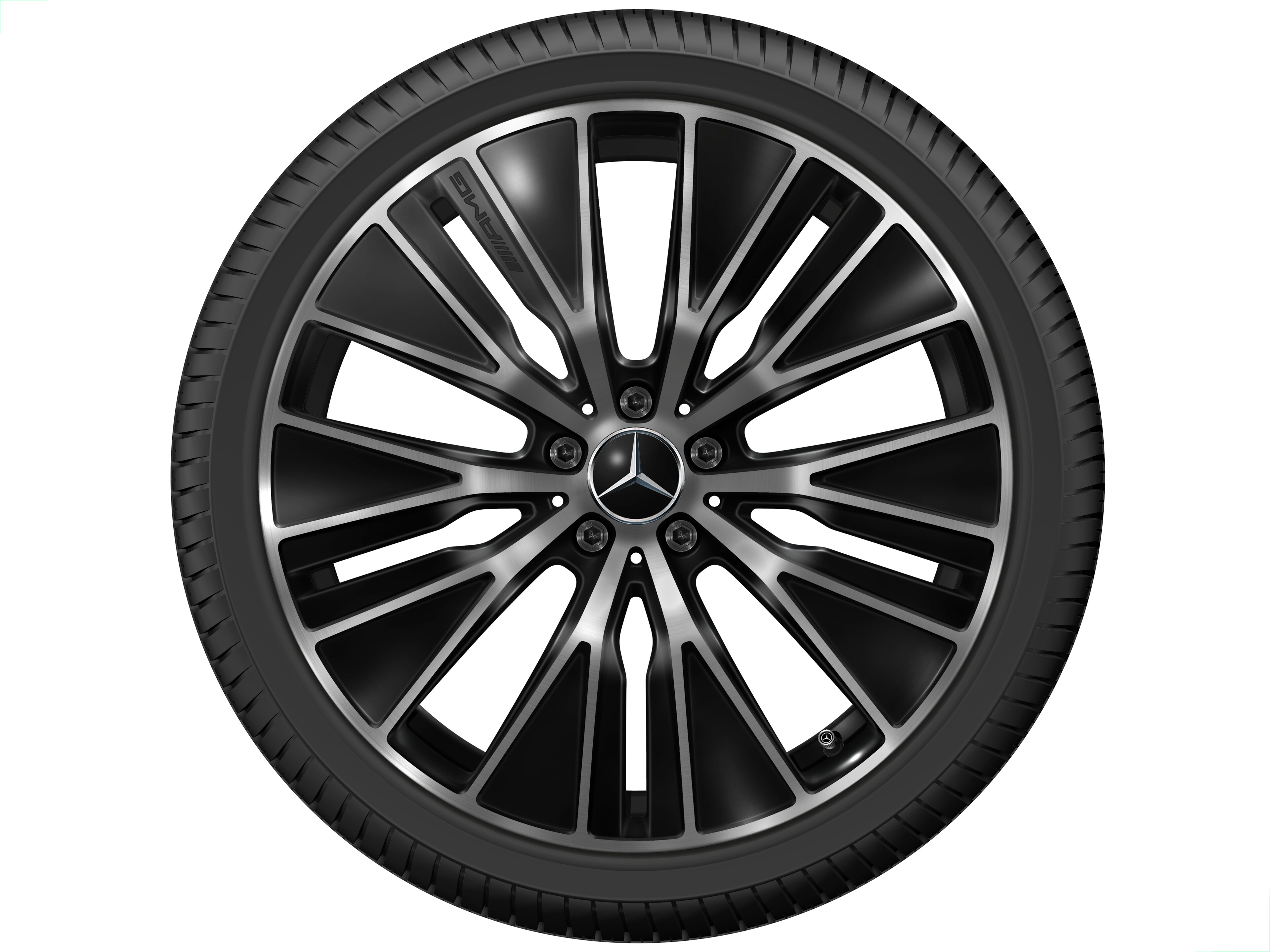 Cerchio in lega leggera AMG, con design a Y, 53,3 cm (21 pollici), Con ottimizzazione aerodinamica - 9,5 J x 21 ET 58,2, colore nero, Tornitura a specchio
