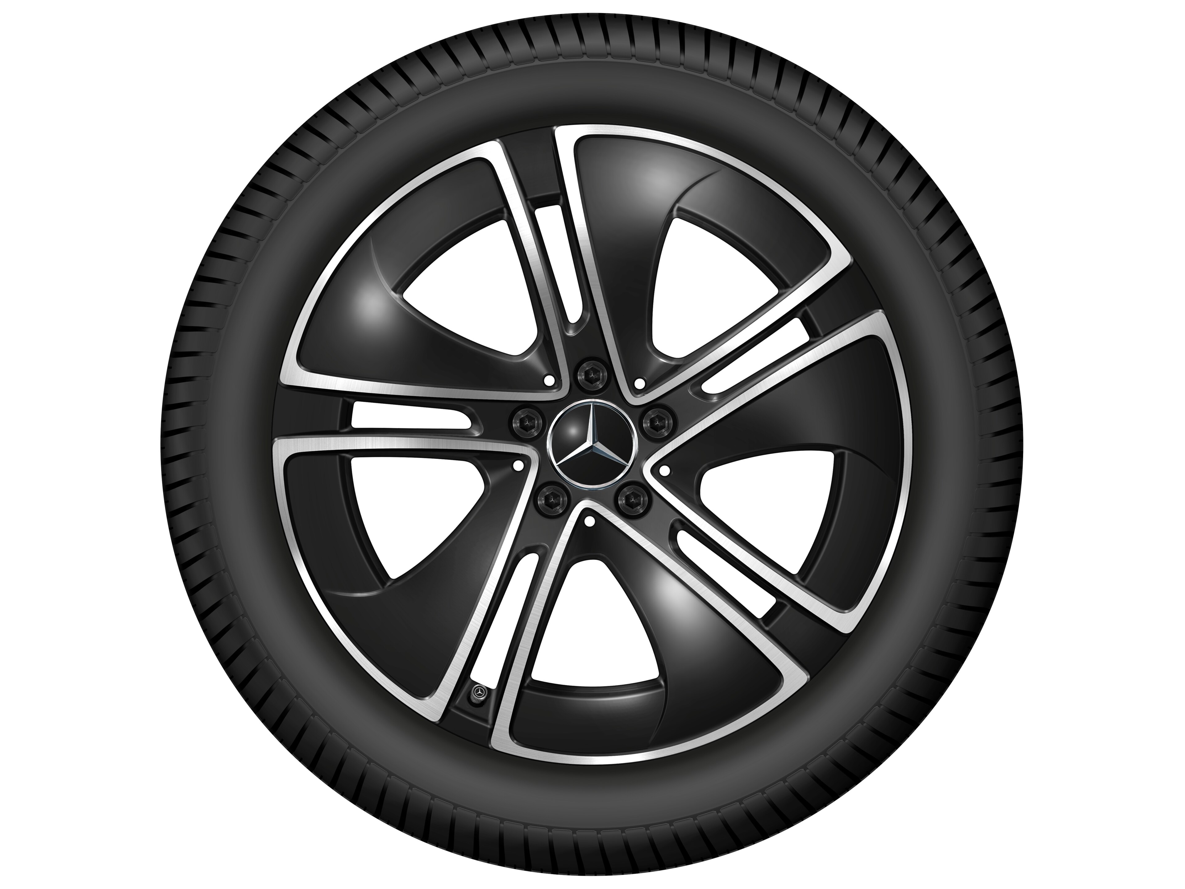 Cerchio a 5 razze, Aero, 48,3 cm (19 pollici) - 8 J x 19 ET 45,1, colore nero, Tornitura a specchio