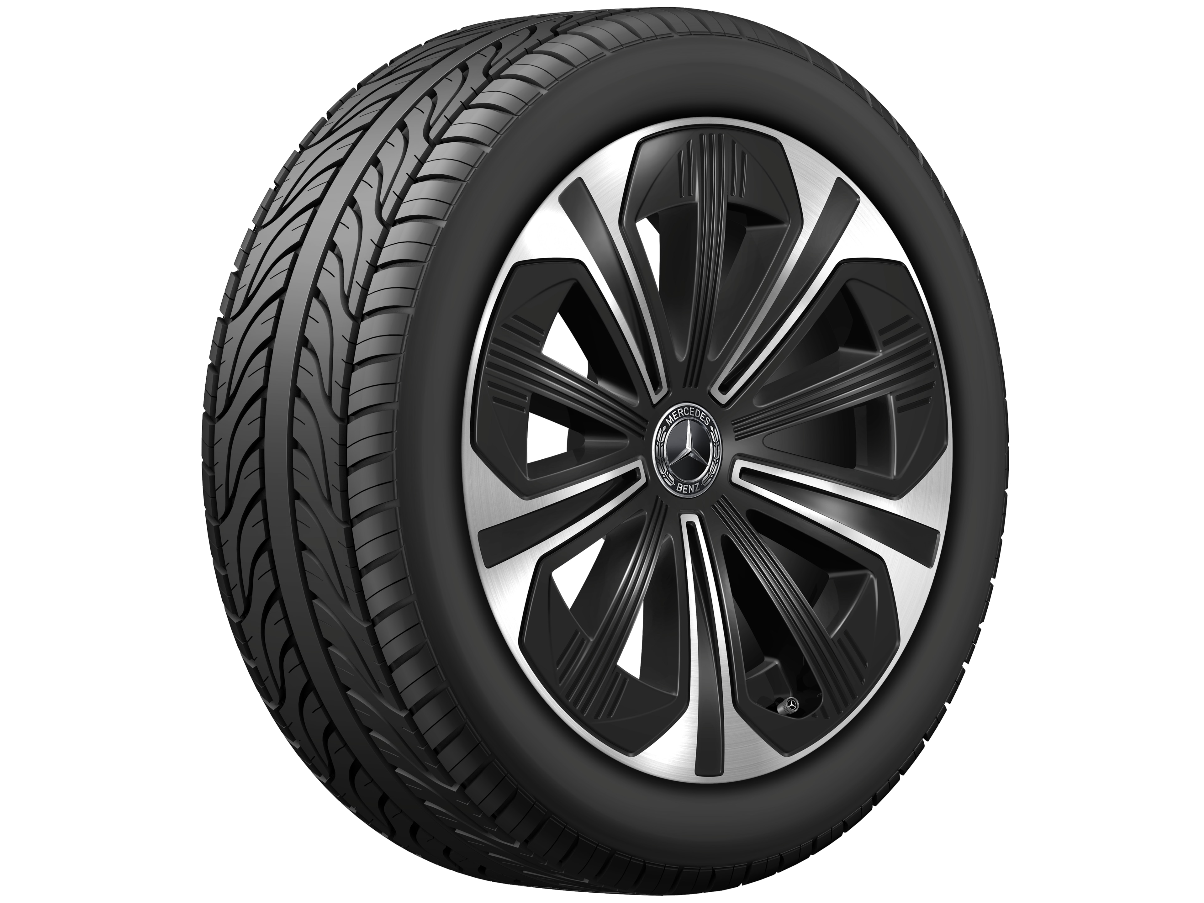 Cerchio a 5 razze, 48,3 cm (19 pollici) - 9,5 J x 19 ET 51, colore nero, Tornitura a specchio