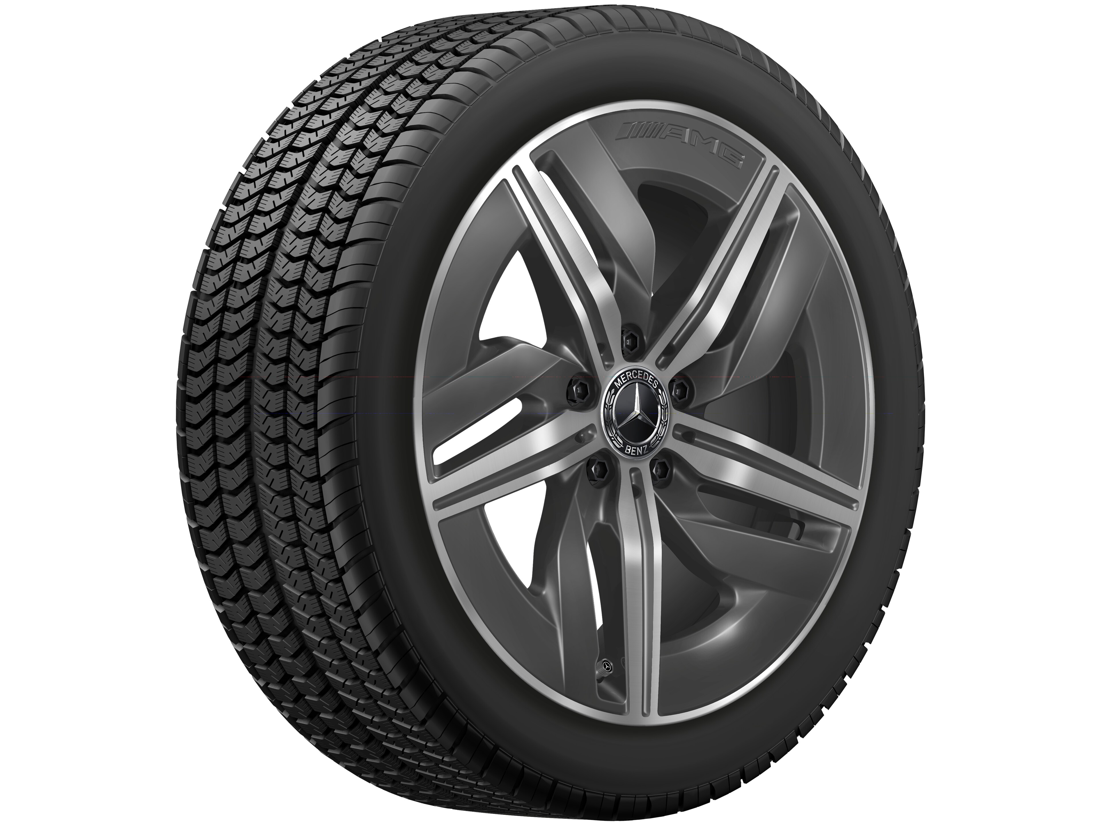 Cerchio a 5 razze AMG, 45,7 cm (18 pollici) - 9 J x 18 ET 66, Grigio tantalio, Tornitura a specchio