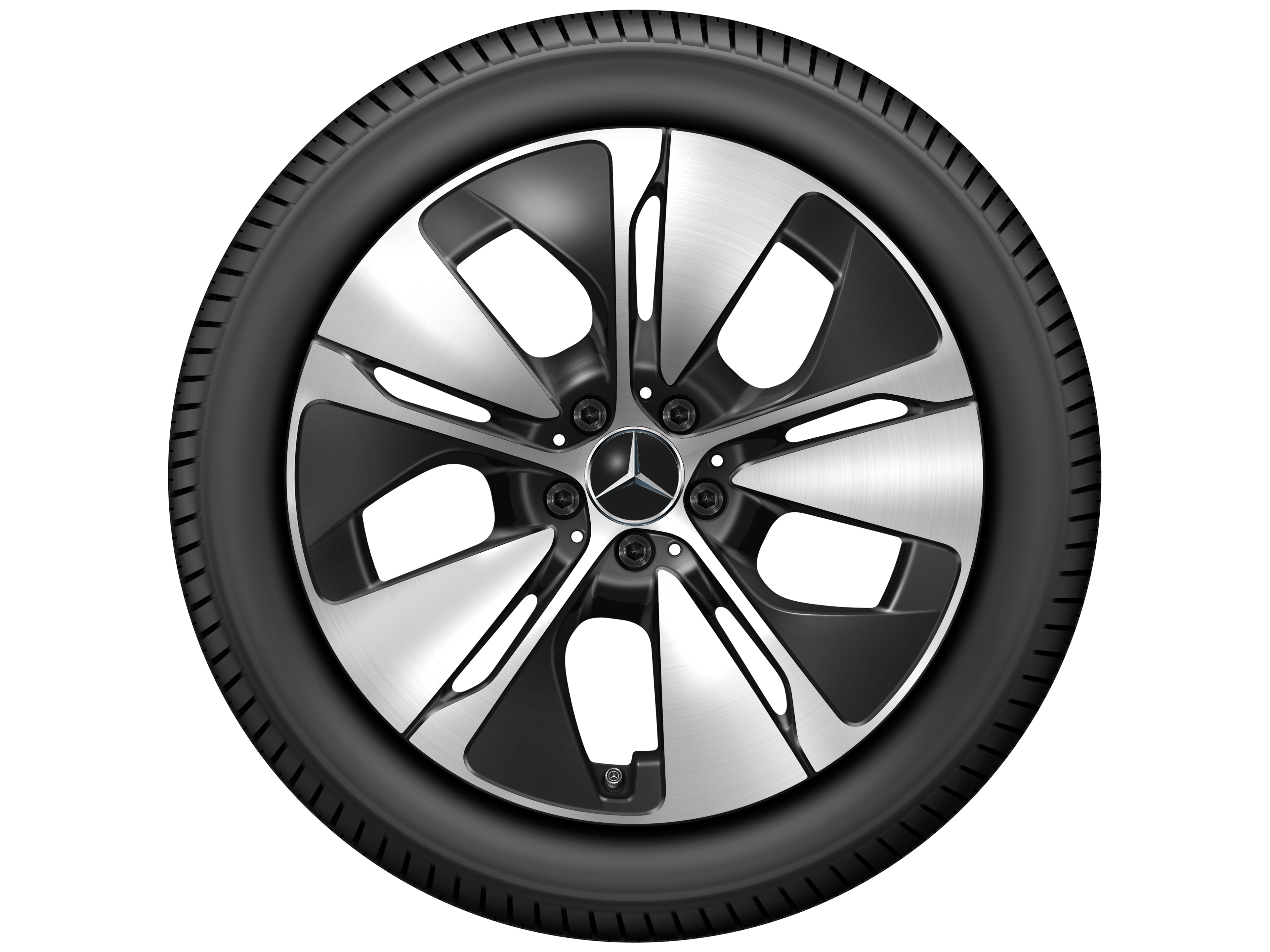 Cerchio a 5 razze, Aero, 48,3 cm (19 pollici) - 8,5 J x 19 ET 35,5, colore nero, Tornitura a specchio