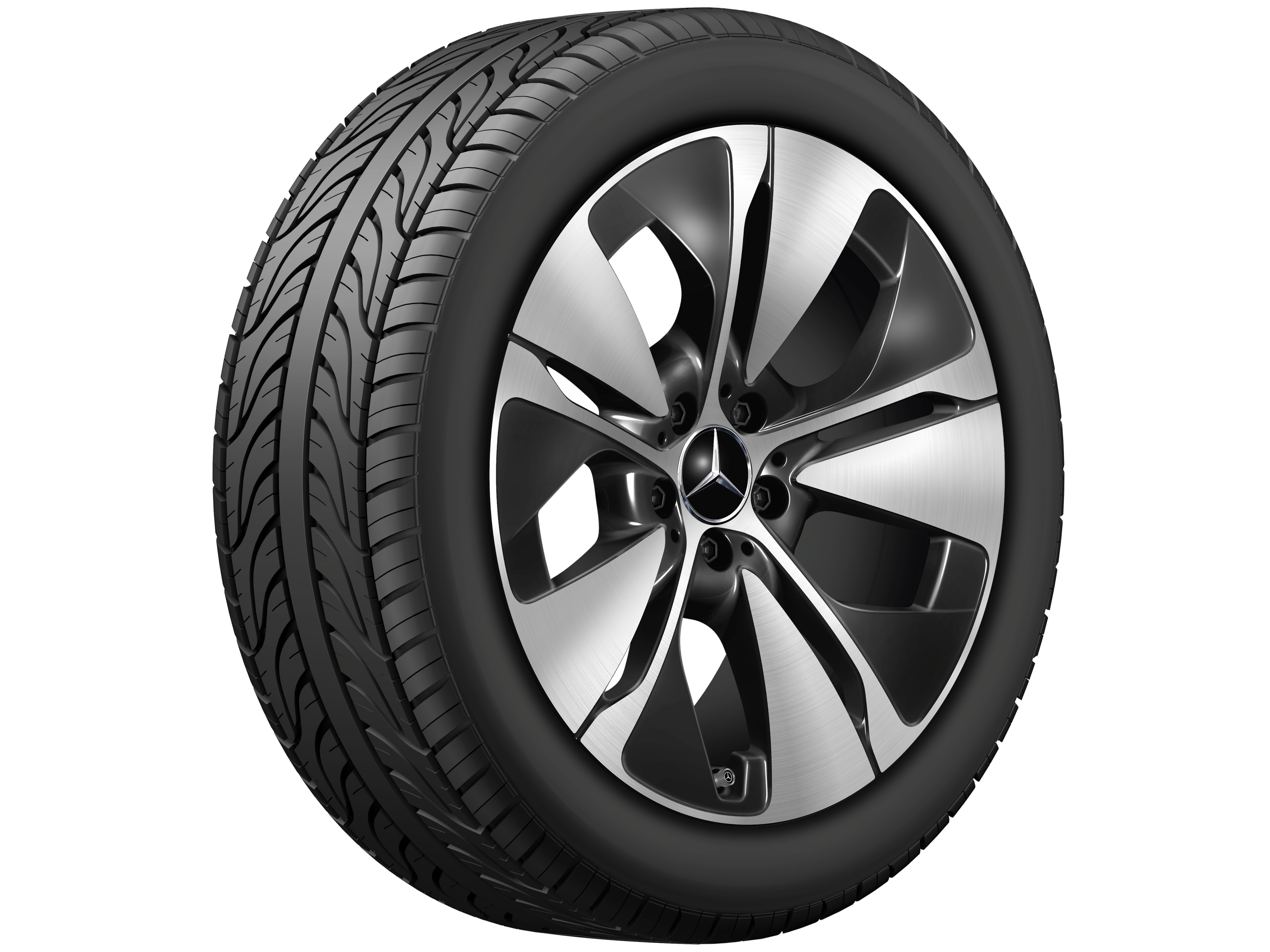 Cerchio a 5 razze, Aero, 48,3 cm (19 pollici) - 8,5 J x 19 ET 35,5, colore nero, Tornitura a specchio