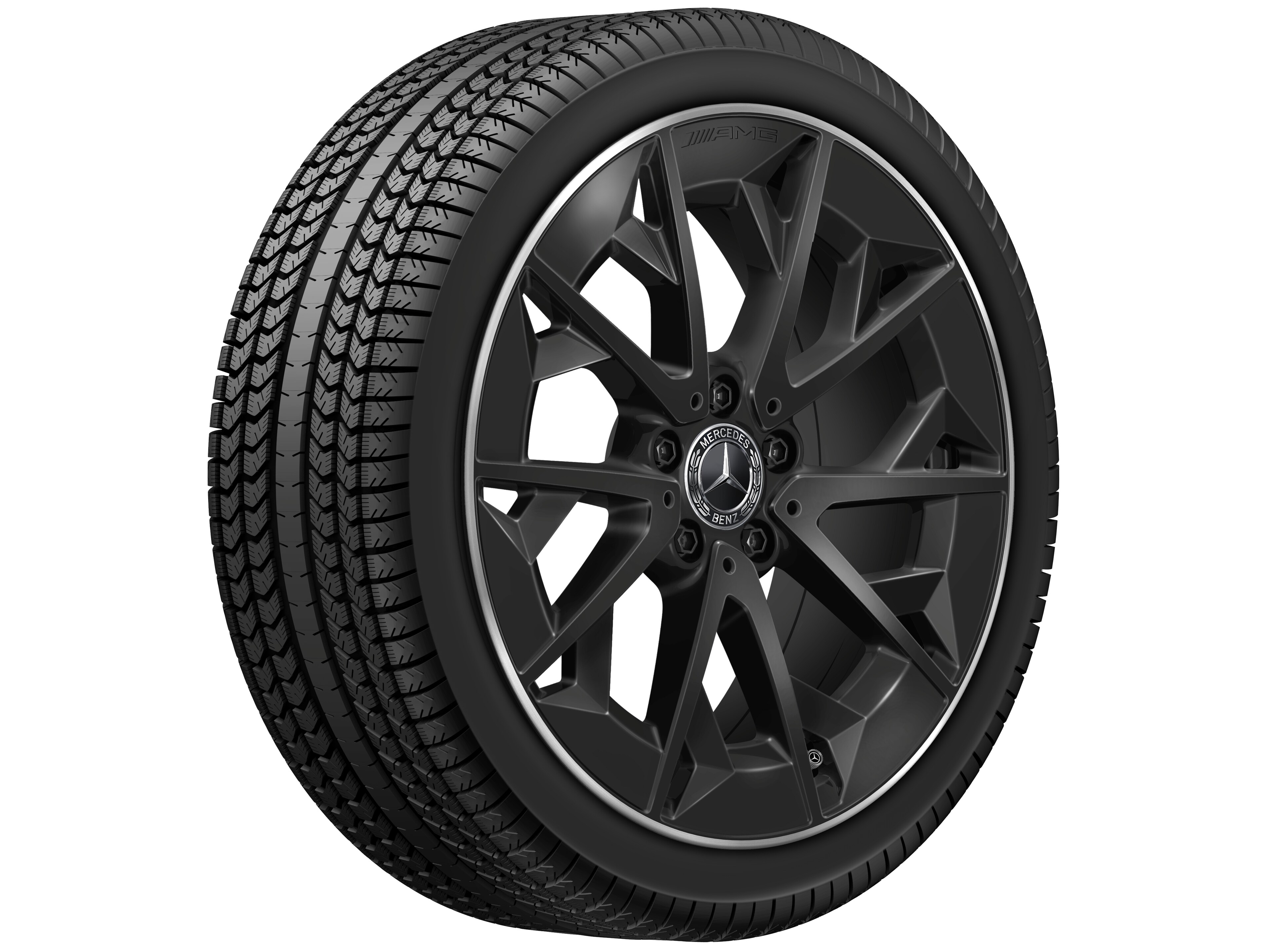 Cerchio in lega leggera AMG, con design a razze incrociate, 48,3 cm (19 pollici) - 7,5 J x 19 ET 48,4, nero opacizzato, Bordo del cerchio tornito a specchio