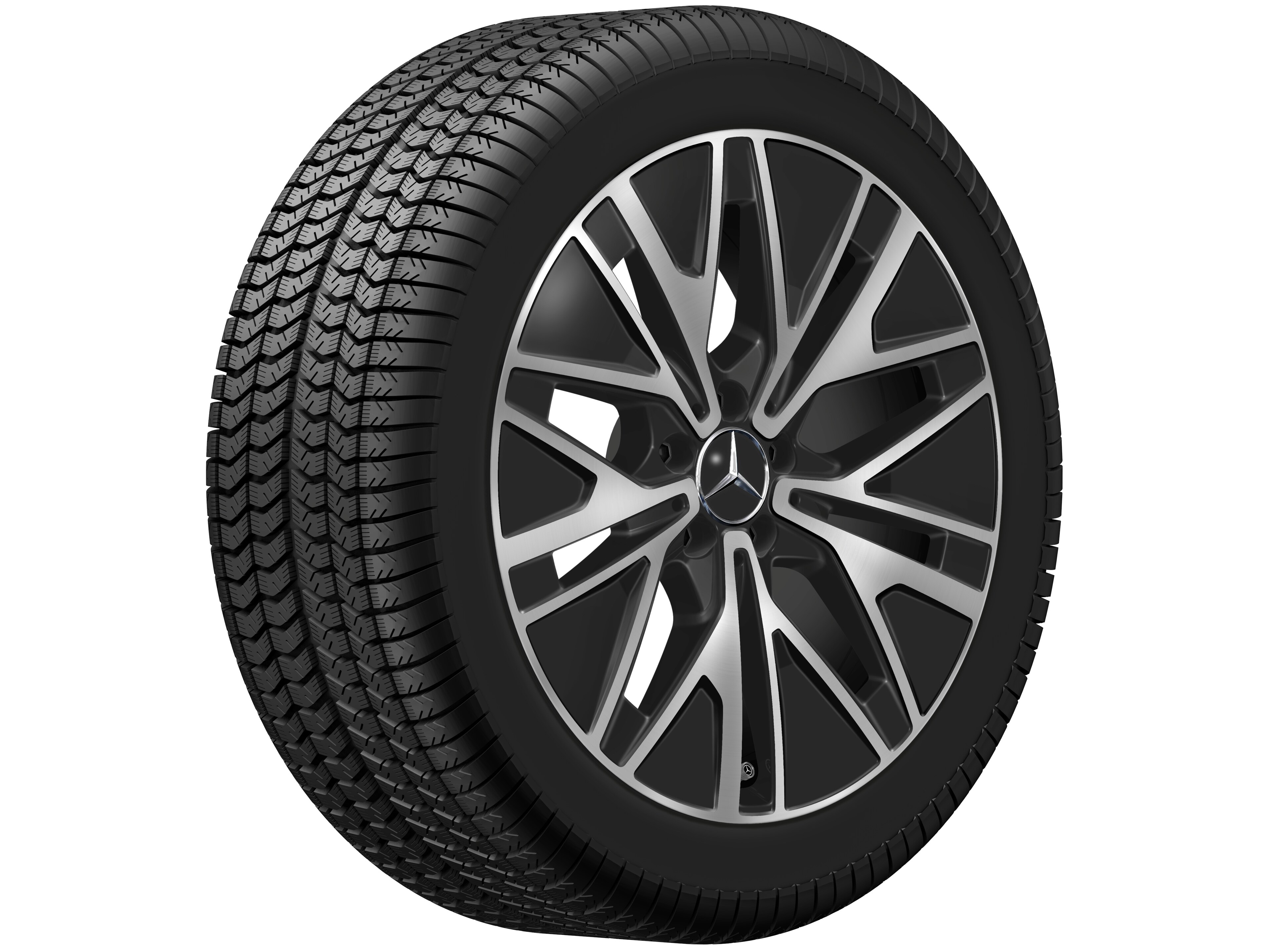 Cerchio a razze multiple, Aero, 48,3 cm (19 pollici) - 9 J x 19 ET 58,6, colore nero, Tornitura a specchio