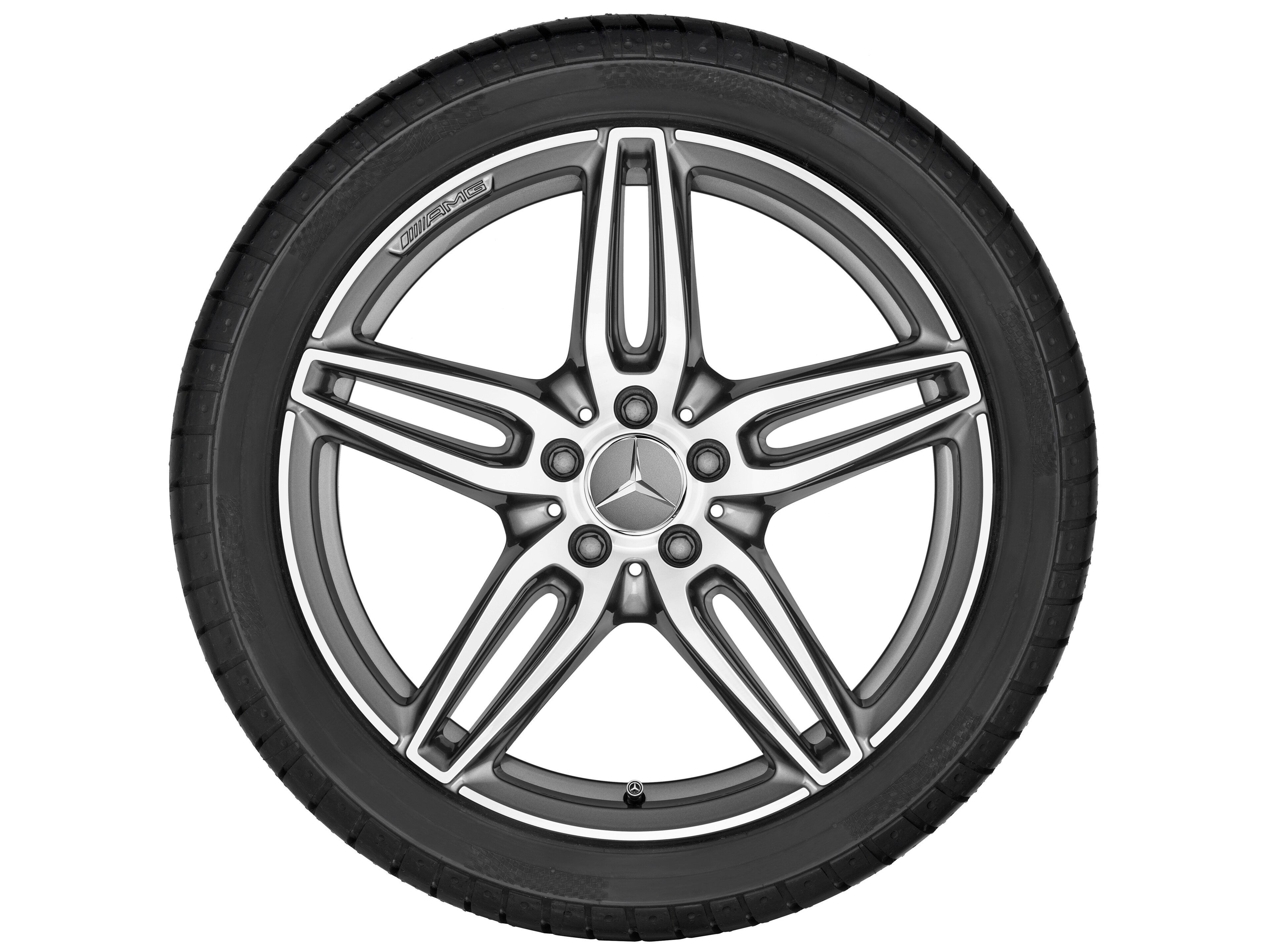 Cerchio a 5 doppie razze AMG, 48,3 cm (19 pollici) - 8 J x 19 ET 20, grigio titanio, Tornitura a specchio